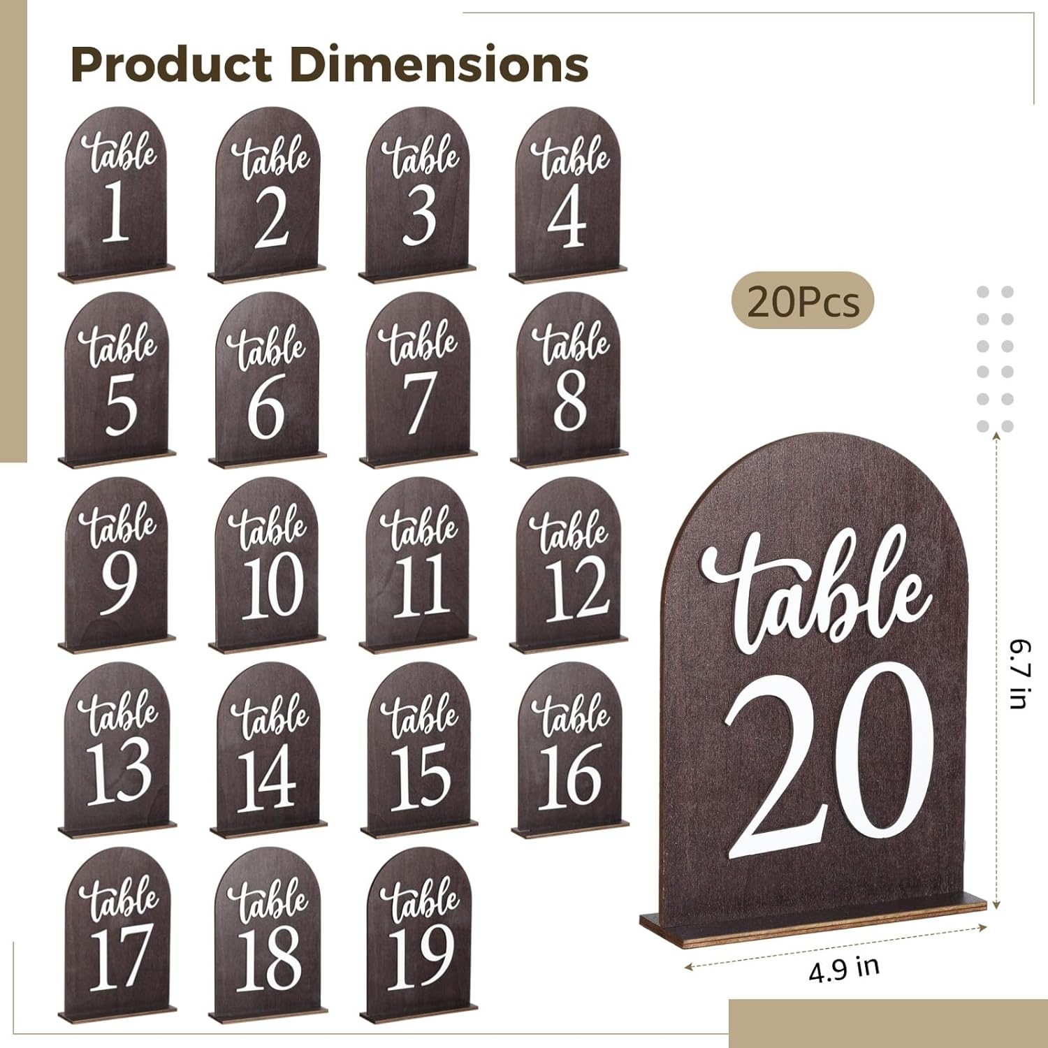 20 Pcs Rustic Wedding Table Numbers 1-20, Wooden Table Numbers with Stands, Easy Assembly Arch Sign for Wedding Reception, Restaurant Centerpiece, Party