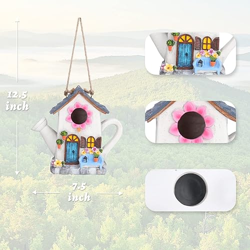 Miniatura 34 de Yinns Casas para pájaros, Casa de pájaros de resina para exteriores, Casas decorativas para pájaros, Regadera colgante Casas de pájaros