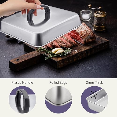 Miniatura 4 de Leonyo - Cubierta cuadrada para parrilla, cúpula de fusión de quesos de 9.3 pulgadas, acero inoxidable, cubierta de metal para barbacoa para
