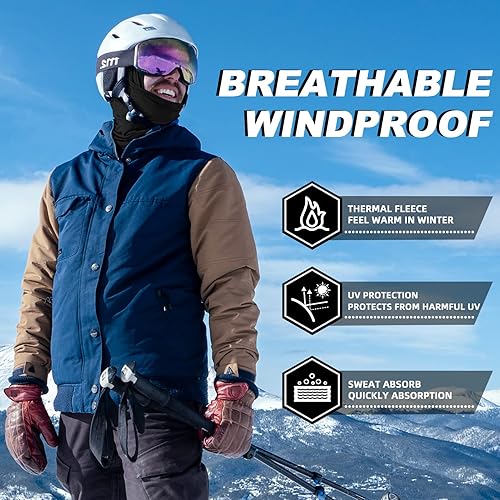Vista 2 de ROCKBROS Pasamontañas para clima frío, máscara de esquí para hombres, resistente al viento, térmica, bufanda de invierno, máscara para mujeres