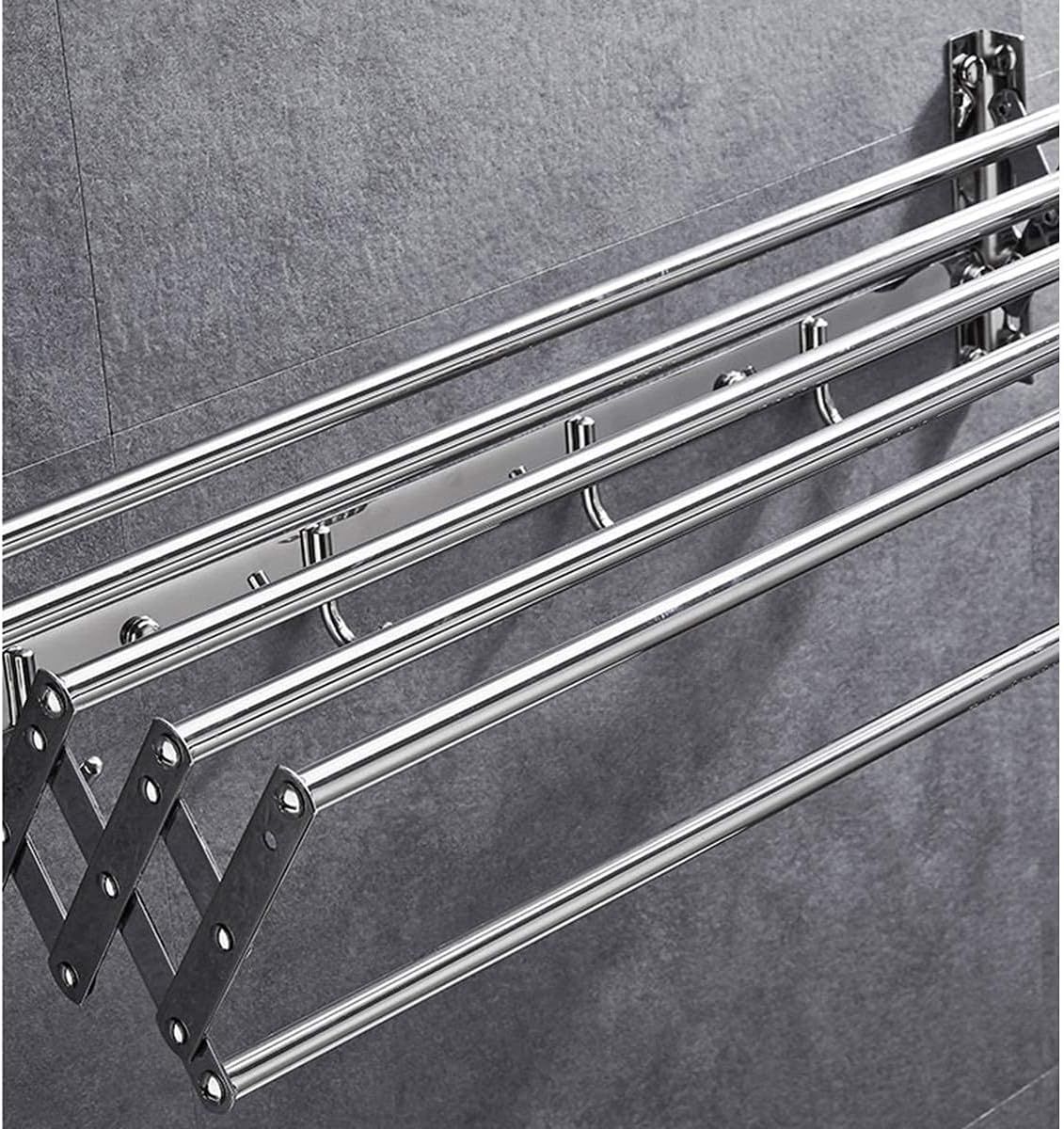 This Clothes Airer Foldable Laundry Drying Rack Wall Mounted Retractable Clothes Airer Rack Space Saving 304 Stainless-Steel Expandable Towel Rack Bar Rod