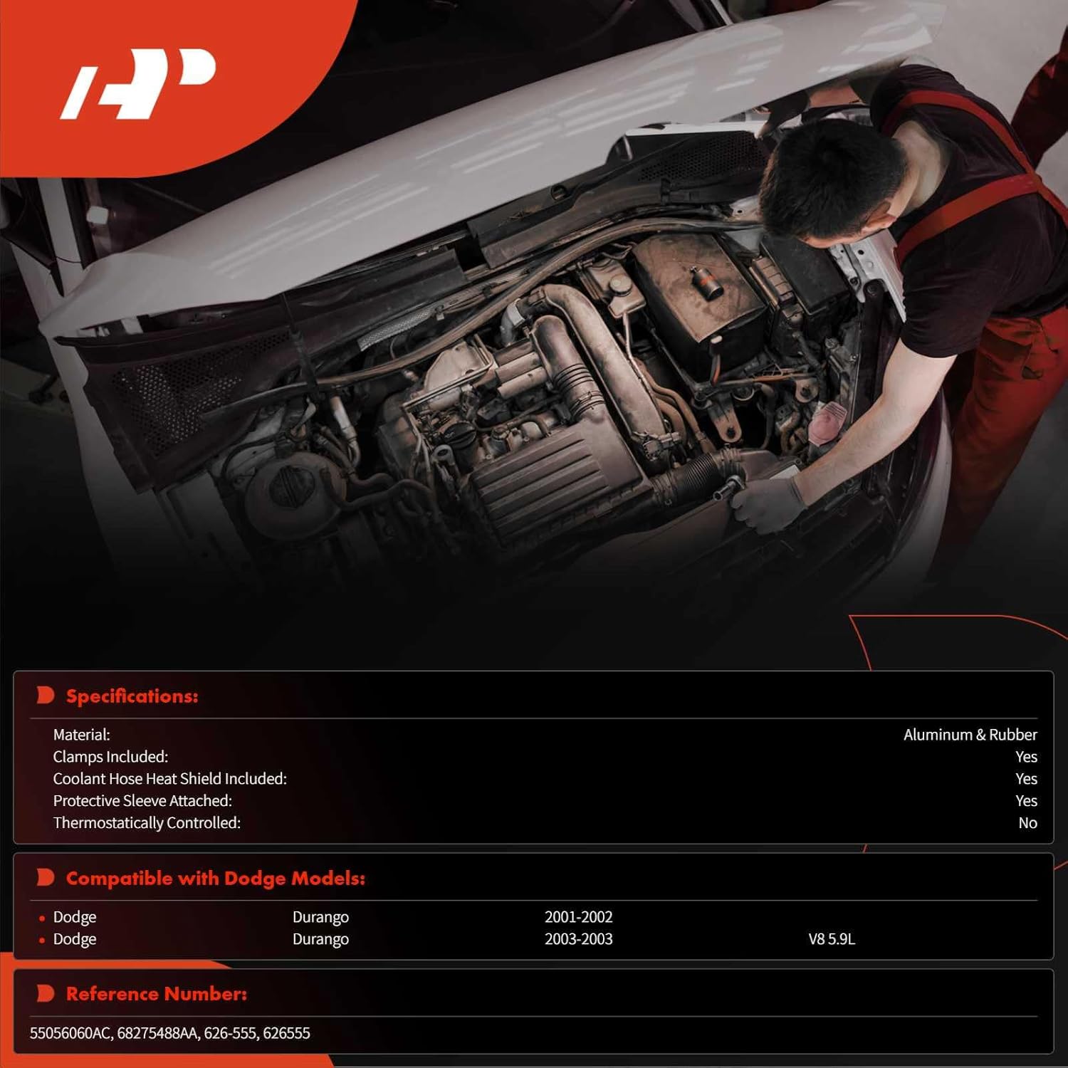 A-Premium HVAC Heater Hose Pipe Line Assembly with Protective Sleeve, Clamps, Coolant Hose Heat Shield Compatible with Dodge Durango 2001-2002, Durango 2003 5.9L