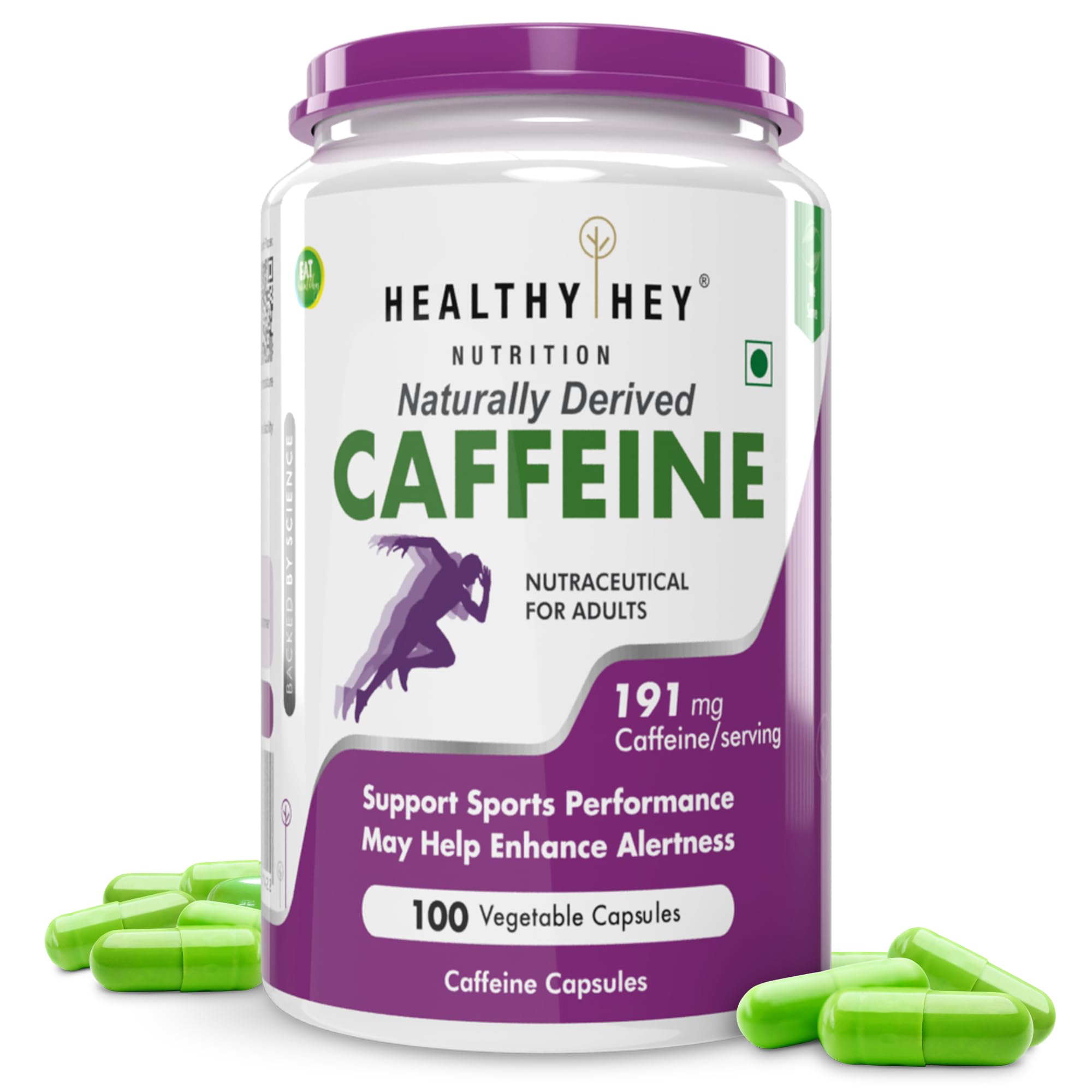 HealthyHey Nutrition Caffeine Capsules - 100 Veg Capsules (Pack of 1)