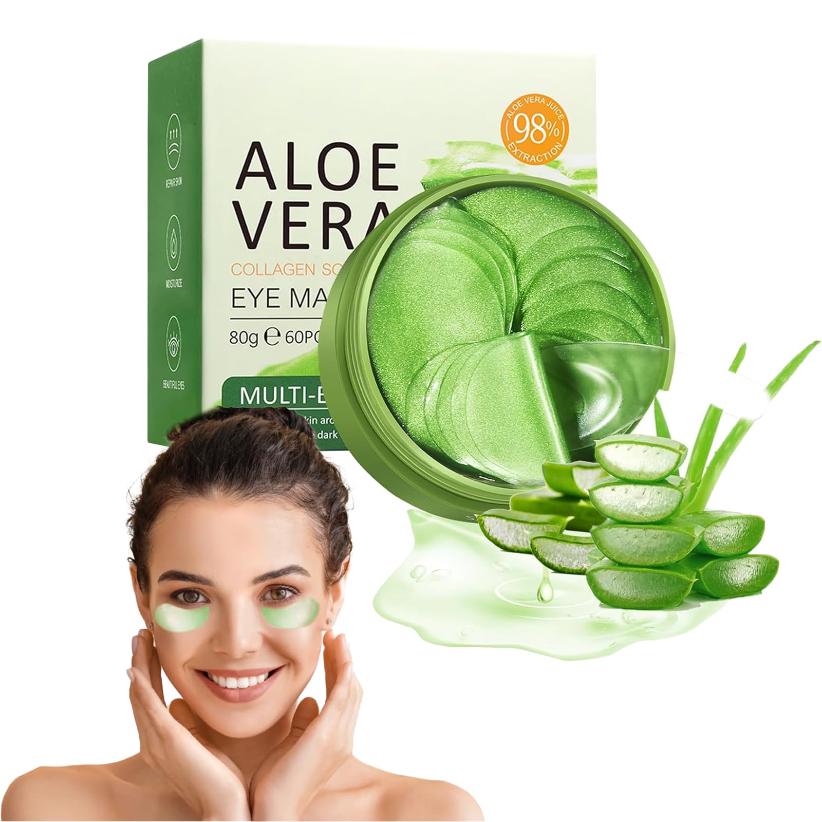60 works Under Eye Gel Patches, Aloe Vera Gel Eye Mask Skin Care, Collagen Eye Patches, Puffy Eyes Bags Under Eyes Removal