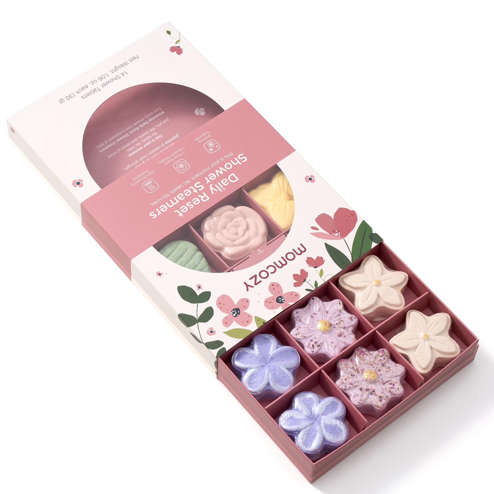 Momcozy Vaporizador de Ducha 14 Piezas, Bombas de Baño con 7 Aromas Florales, Shower Steamer para Relajación y Revitalización Diaria en Casa, Regalo Considerado de Navidad o Autocuidado para Mamás