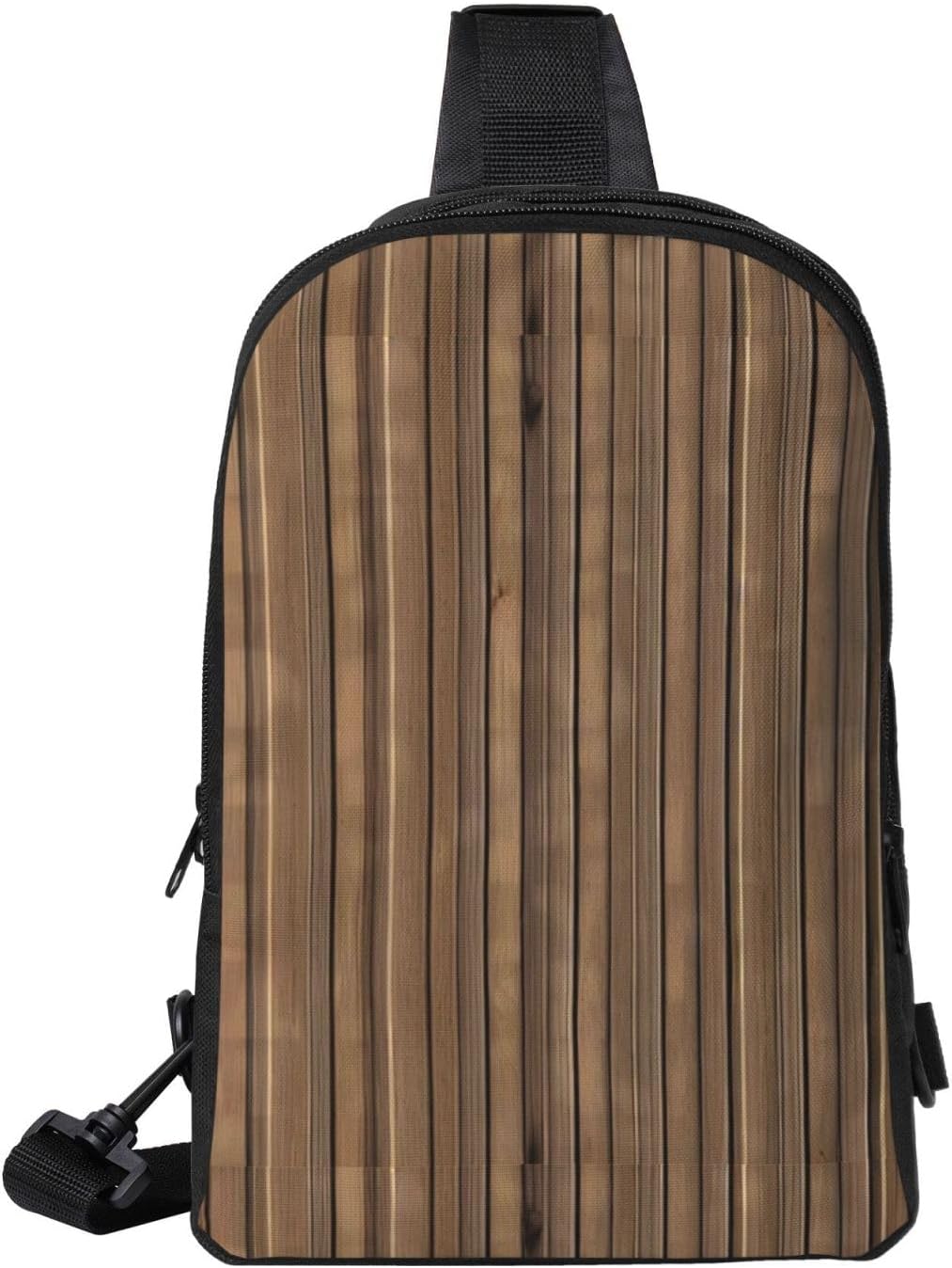 Solid Wood Pattern Adjustable Strap Large Capacity Double Layer Crossbody Chest Bag 7.7x2.4x11.8in For Camping Travel Daily Leisure Activities