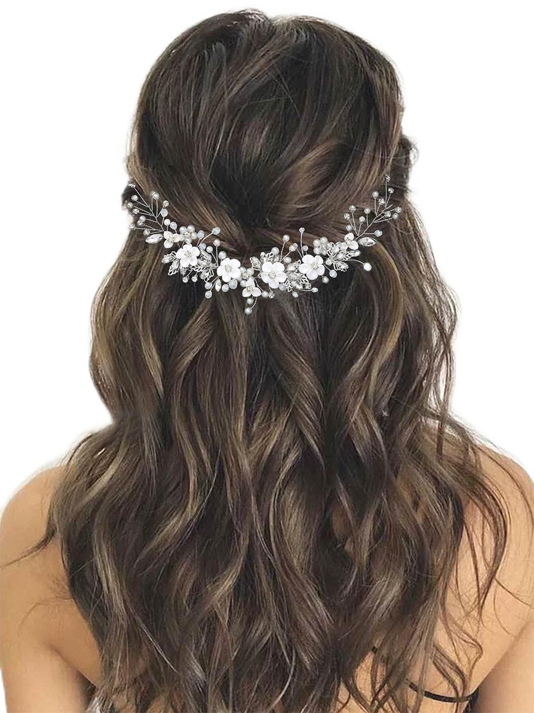 GORAIS Flower Bride Wedding Hair Vine Crystal Bridal Headpieces Pearl Hair Accessories for Women and Girls (A-Silver) GORAIS Flower Bride Wedding Hair Vine Crystal Bridal Headpieces Pearl Hair Accessories for Women and Girls (A-Silver)