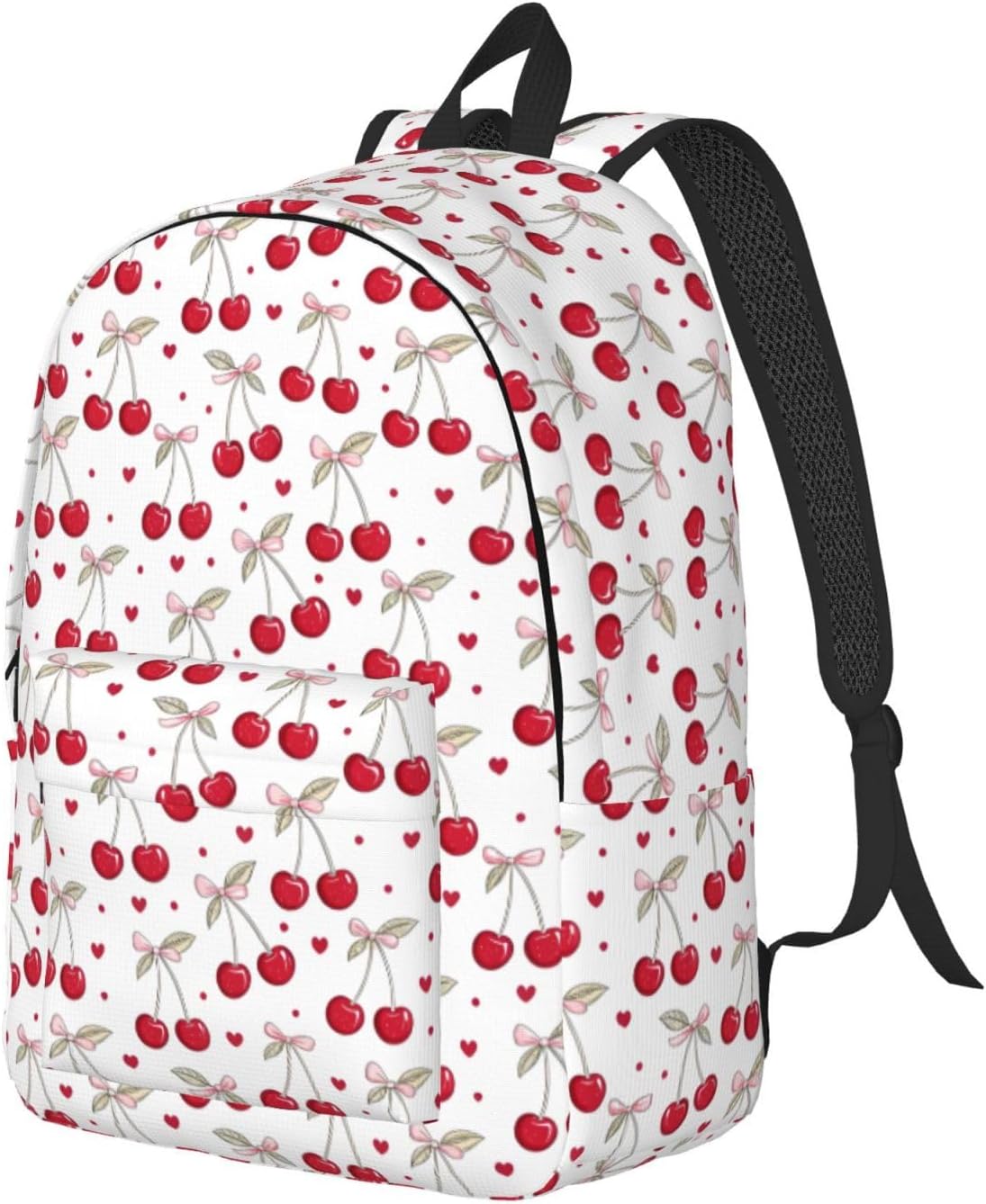 Cute Print Cherry Backpack For Girls Boys Women School Bag Lightweight Canvas Bookbag For Travel Outdoor Camping (Cherry backpack white)