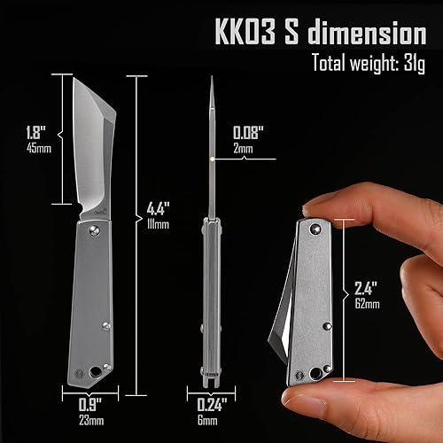 Vista 15 de KeyUnity KK03M Cuchillo plegable pequeño cuchillo de hoja fija, cuchillo de bolsillo EDC de acero inoxidable para hombres y mujeres