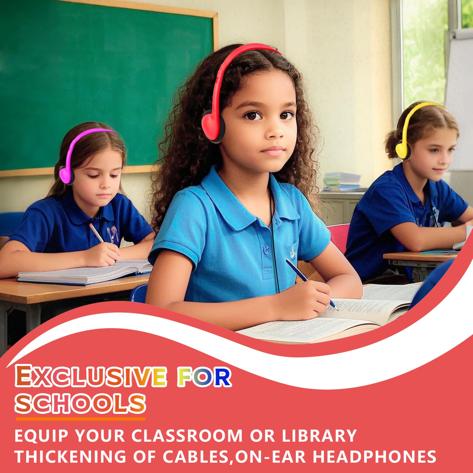 Cuffie per aule con filo, confezione da 24 pezzi, per bambini | Auricolari per Studenti Biblioteca Scuola Online Learning Viaggio 3.5mm Jack Multi Colore