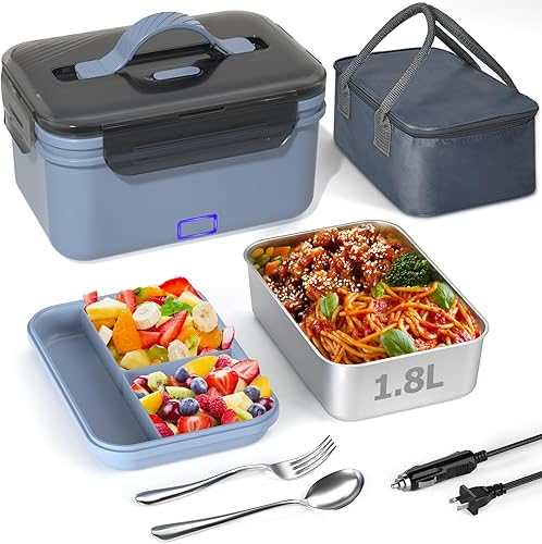 Fiambrera eléctrica, calentador de alimentos portátil de 100 W, lonchera calentada para adultos automóvilhogar con recipiente de acero inoxidable