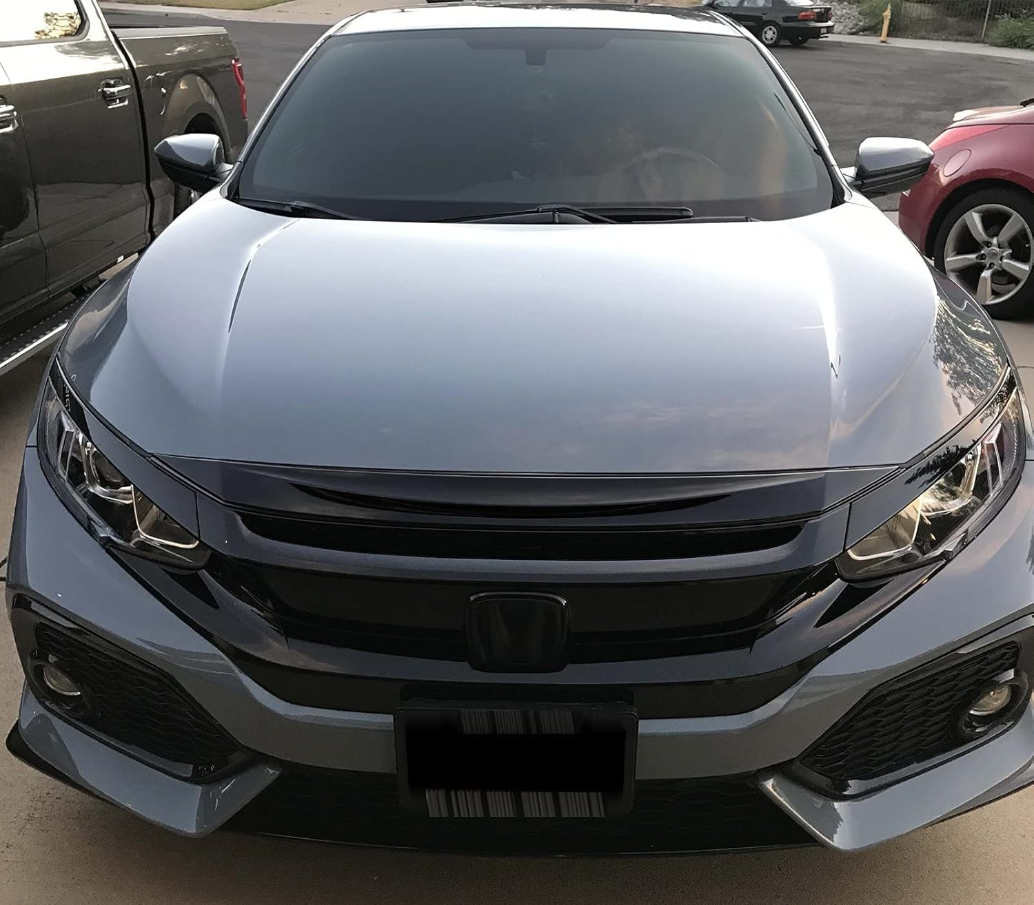 x xotic tech Front Hood Grille Upper Insert Stripe Trim Cover Nose Cover Black Compatible with Honda Civic 10th Gen 2016-2021