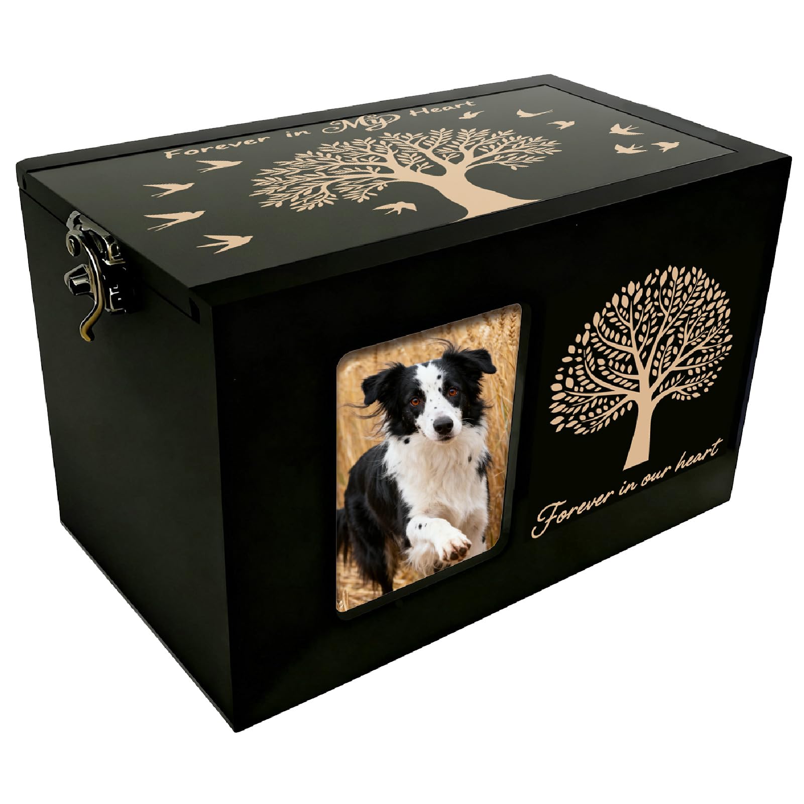 PRESSINART Tree of Life Pet Urn Wooden Pet Urn Box Tree Words Pattern Rectangle Storage Containers Cremation Box with Photo Frame for Animal Dog Cat Memorial Remembrance Gift 6.3 x 4.3 x 4.3 Inch
