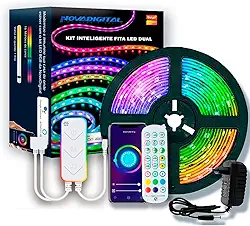 Kit Fita De Led Inteligente RGB Fita Led Com Controle 5m Dual Nova Digital 16 Milhões de Cores Função Music Compatível Alexa e Google Home