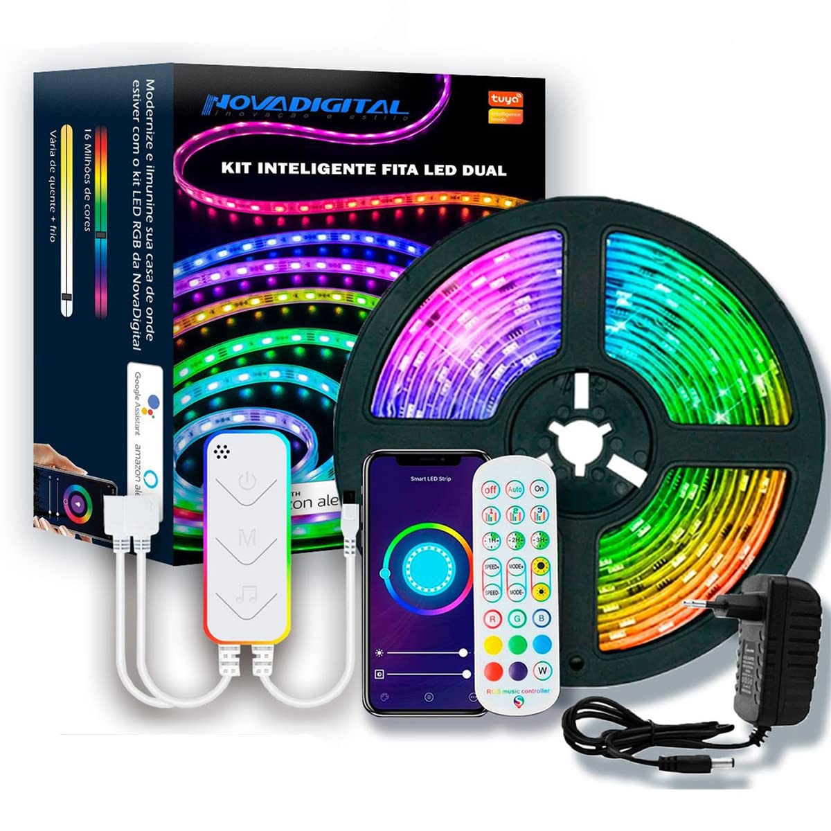 Kit Fita De Led Inteligente RGB Fita Led Com Controle 5m Dual Nova ...