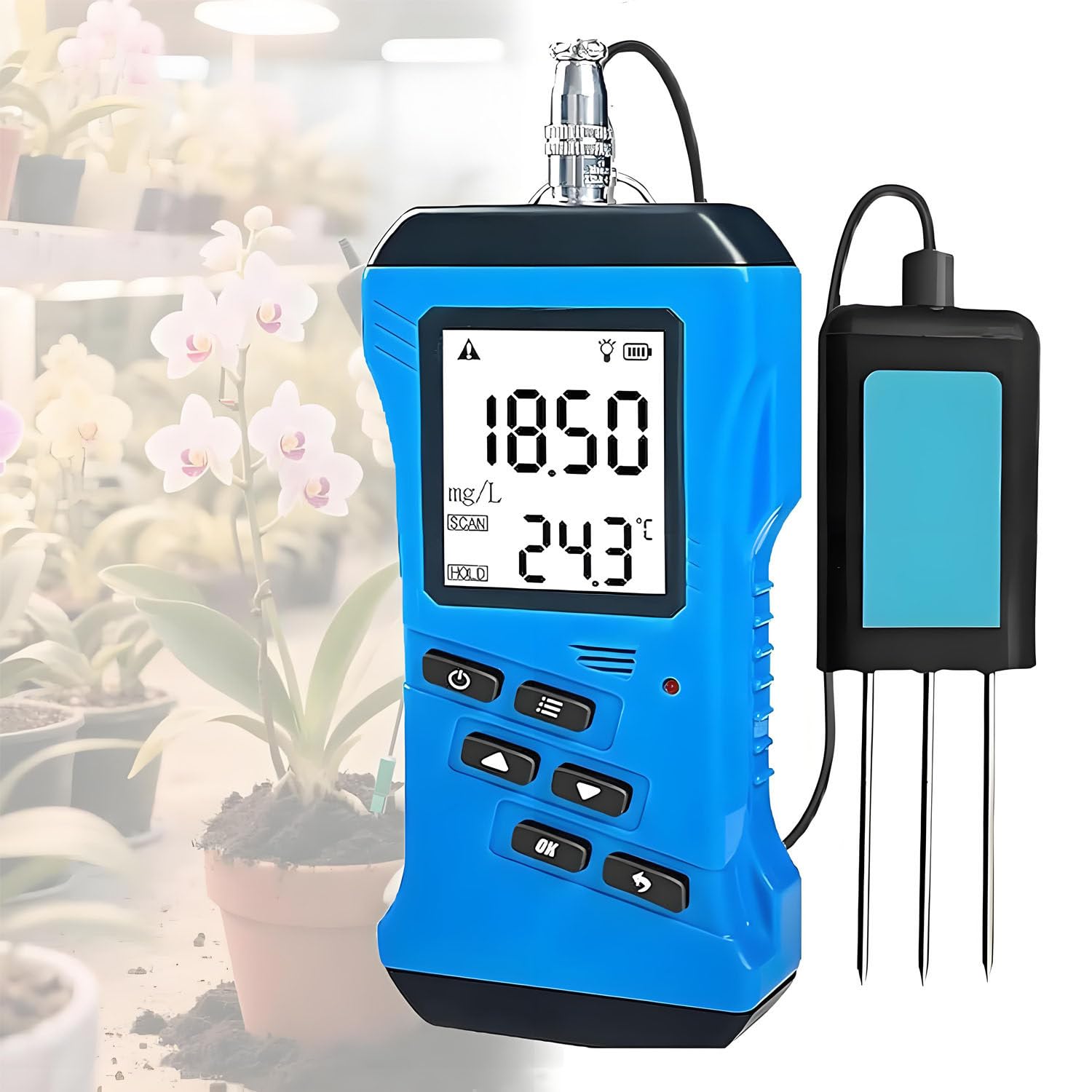 Rilevatore di Terreno Digitale Portatile 7 in 1, analizzatore NPK PH EC, con sensore di umidità e Temperatura, Kit di analisi del Terreno da Giardino con Display LCD retroilluminato