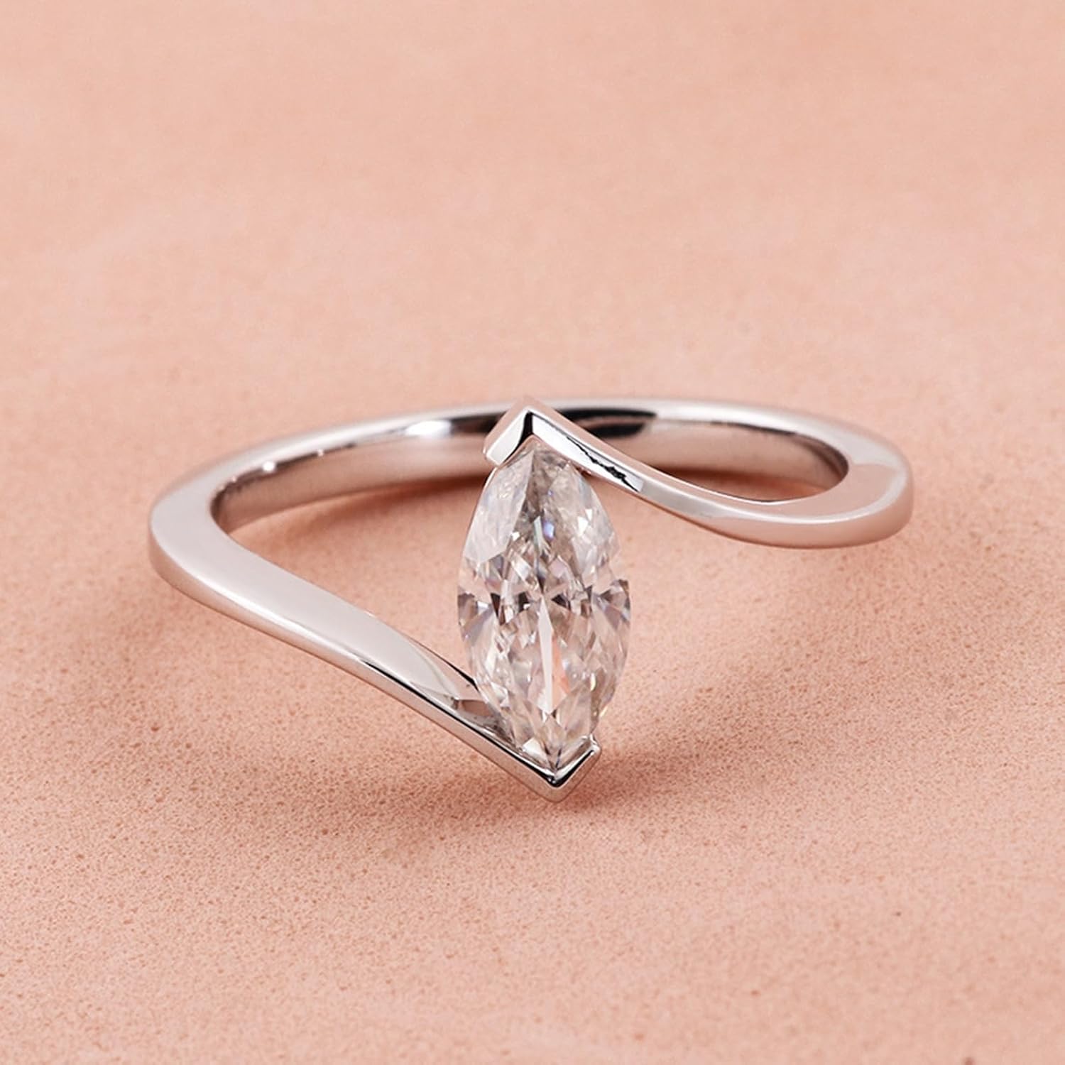 Epinki Womens Anniversary Rings 9K/14K/18K Gold Simple Solitaire Marquise Moissanite Travel Engagement Ring Size 4-12