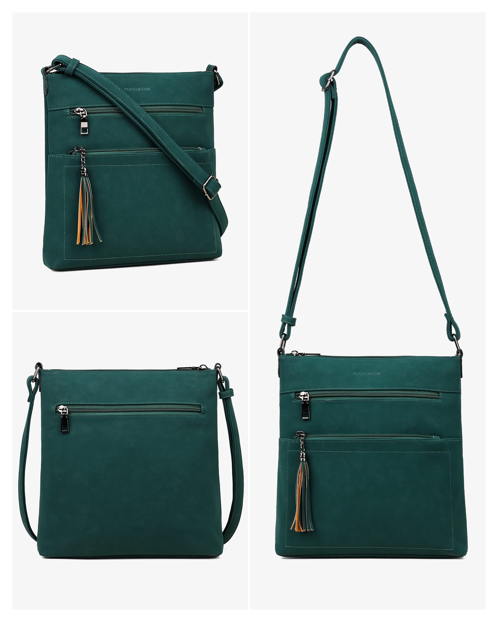 MASINTOR - Bolso bandolera para mujer, con varios bolsillos., Verde(Vintage