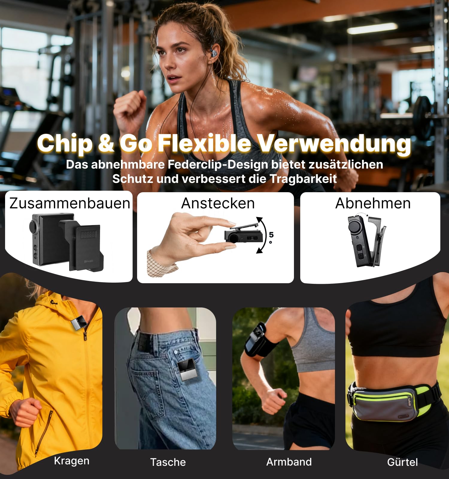 Hmusic P68 HiFi-MP3-Player mit Clip, verlustfreier DSD-Musik-Player | Hoher Auflösung, Bluetooth, tragbarer Hi-Res-Audio-Player mit 16 GB Speicherkarte, unterstützt bis zu 128GB HiFi-Musik-Player