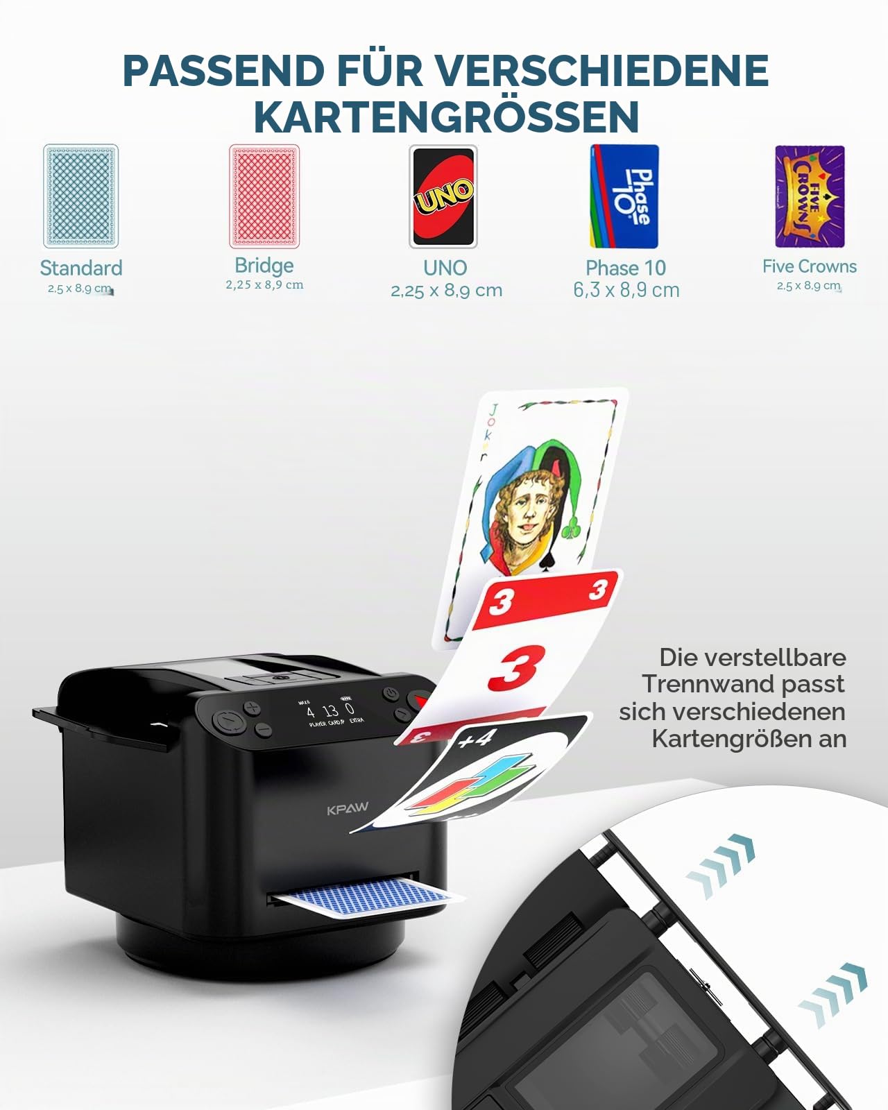 KPAW Automatischer Kartenmischer und Austeiler 360° Drehung für 1–2 Decks 4 Fernbedienungen Wiederaufladbar Leise Poker