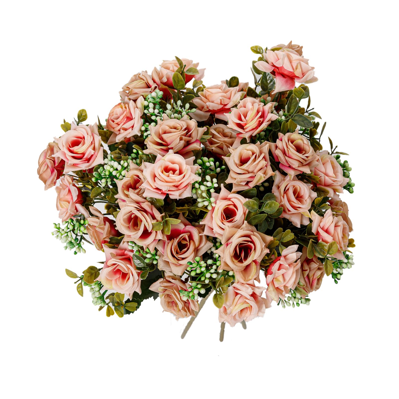 YoungJewl Artificial Flowers 5 Bunches 24 Fake Silk Small Rose Plastic Flowers Arrangement for DIY Wedding Bouquets Home Decorations Table Centerpieces 4 Packs (Burgundy)