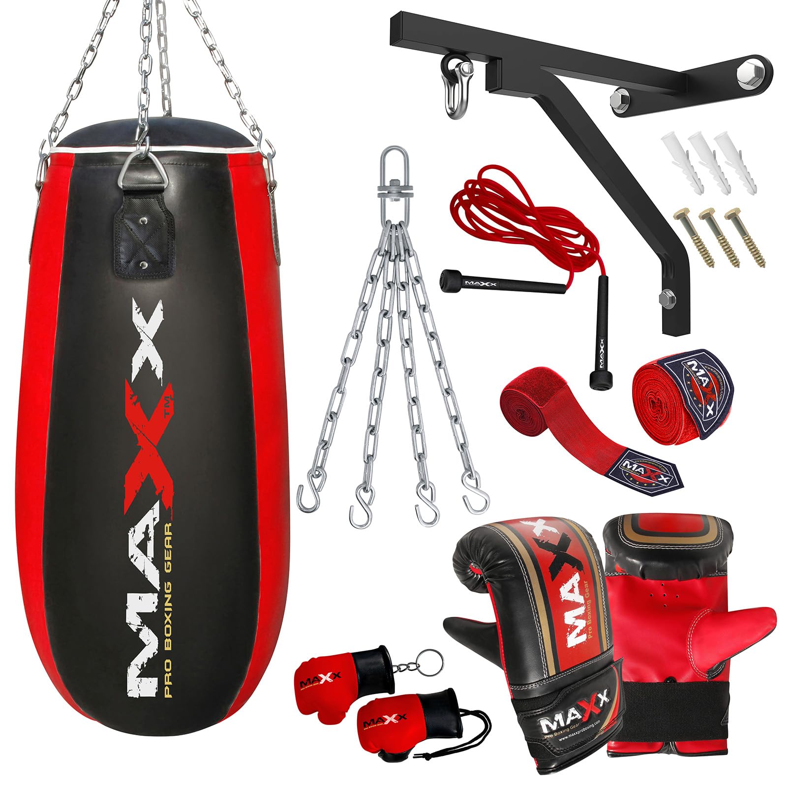 Maxx Black/Red Heavy Duty Punch Bags - Uppercut, Triple, Angle, Wrecking & More (Tear Bag, BAG +10PCS SET BRACKET)