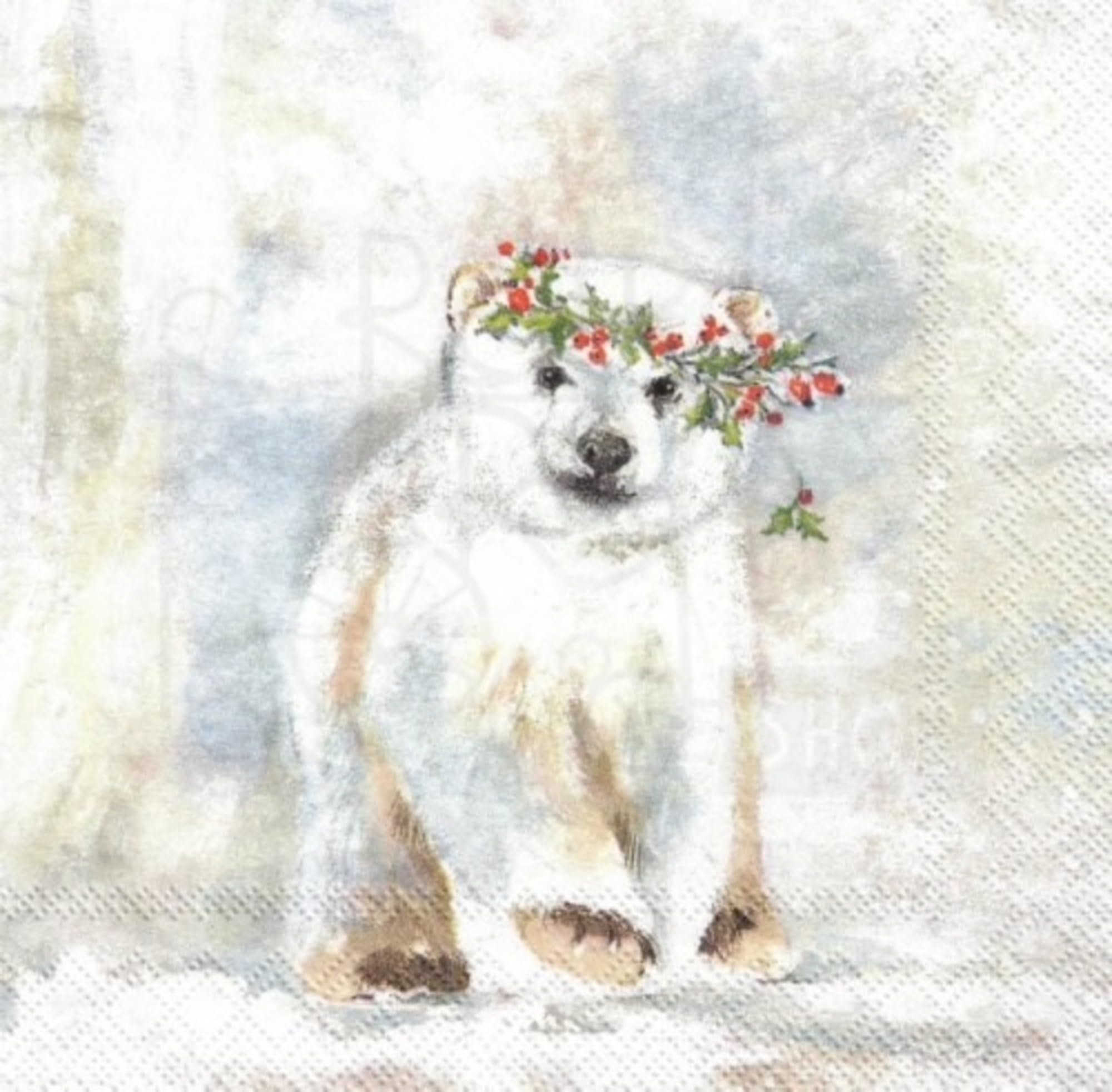 Set of 2 Individual Decoupage Paper Party Napkin Polar Bear Winter Cub Watercolor Decor Luncheon Napkins for a Birthday Holiday, Wedding, Cocktail Party