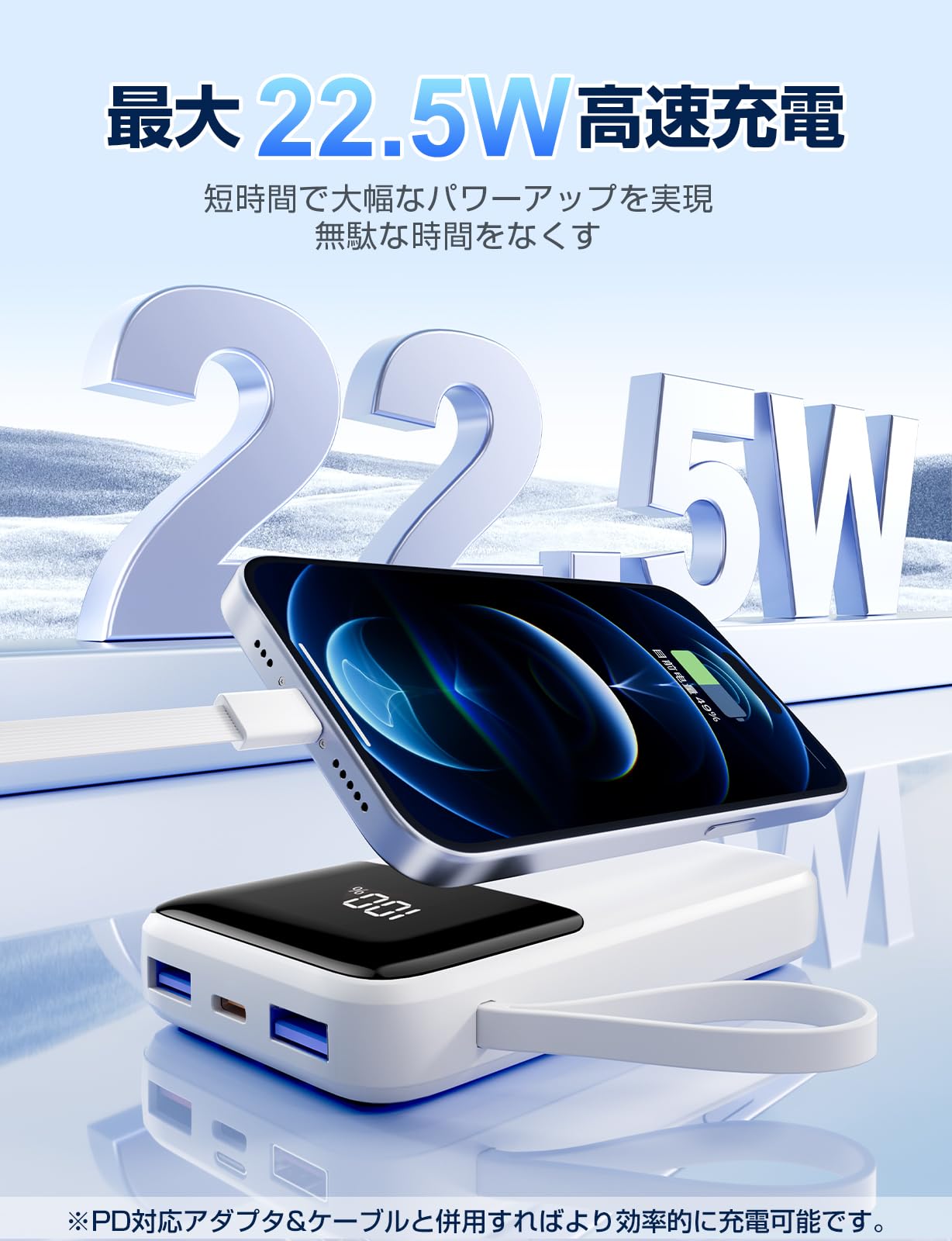 Amazon | モバイルバッテリー 15000mAh大容量 【6台同時充電可能&22.5W