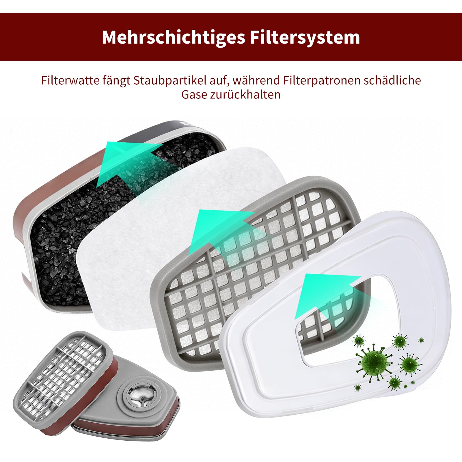 10 filtros para máscara respiratoria, 6001 para máscara pintura, cartuchos de vapor orgánico, filtro químico de pintura contra polvo, gas, vapores orgánicos, con 6100/6200/7501/7502/6502/6800