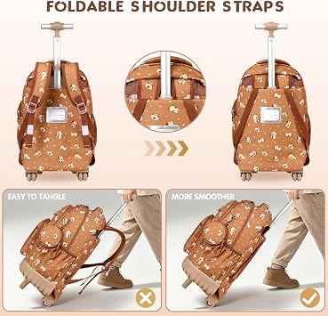 3 PCS Capybara Rolling Backpack for Boys Girls with Lunch Bag