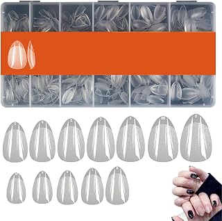 600pcs Almond Nail Tips Soft and Elastic Natural Acrylic Short Almond Gel X Tips Preshaped Matte Clear Print on Nails for Extension, DIY Home Manicure Nail