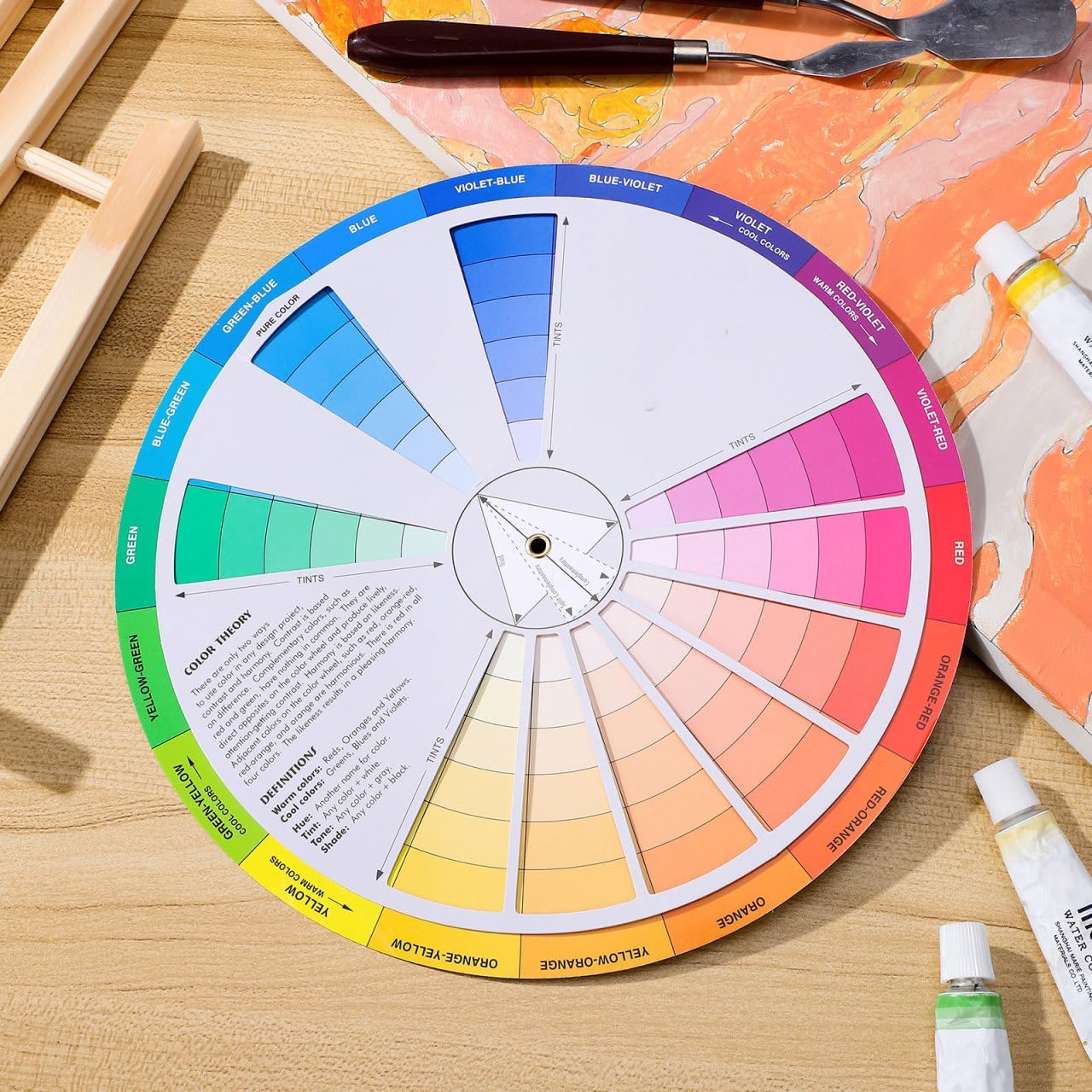 Color Wheel 9.05In Rotation Learning Tool Color Mixing Board Chart for Nail Art Makeup Artists and Interior Designers with Full Spectrum Guide
