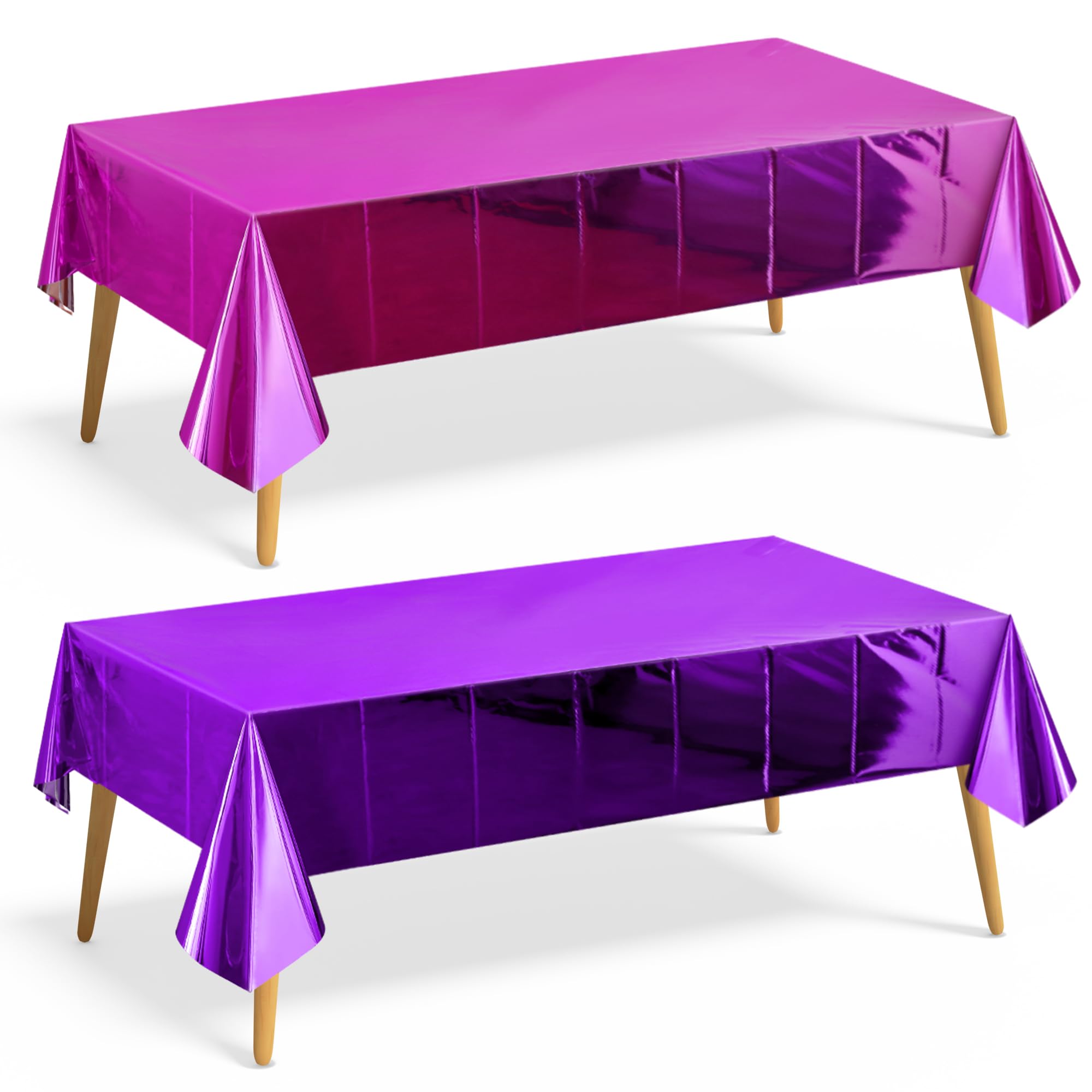Just Shimmer 2 Pieces Fuchsia &amp; Dark Purple Foil Tablecloth 54 * 72inch Plastic Birthday Party Table Cloths Disposable Waterproof Table Cover for Christmas Wedding Graduation Party Supplies