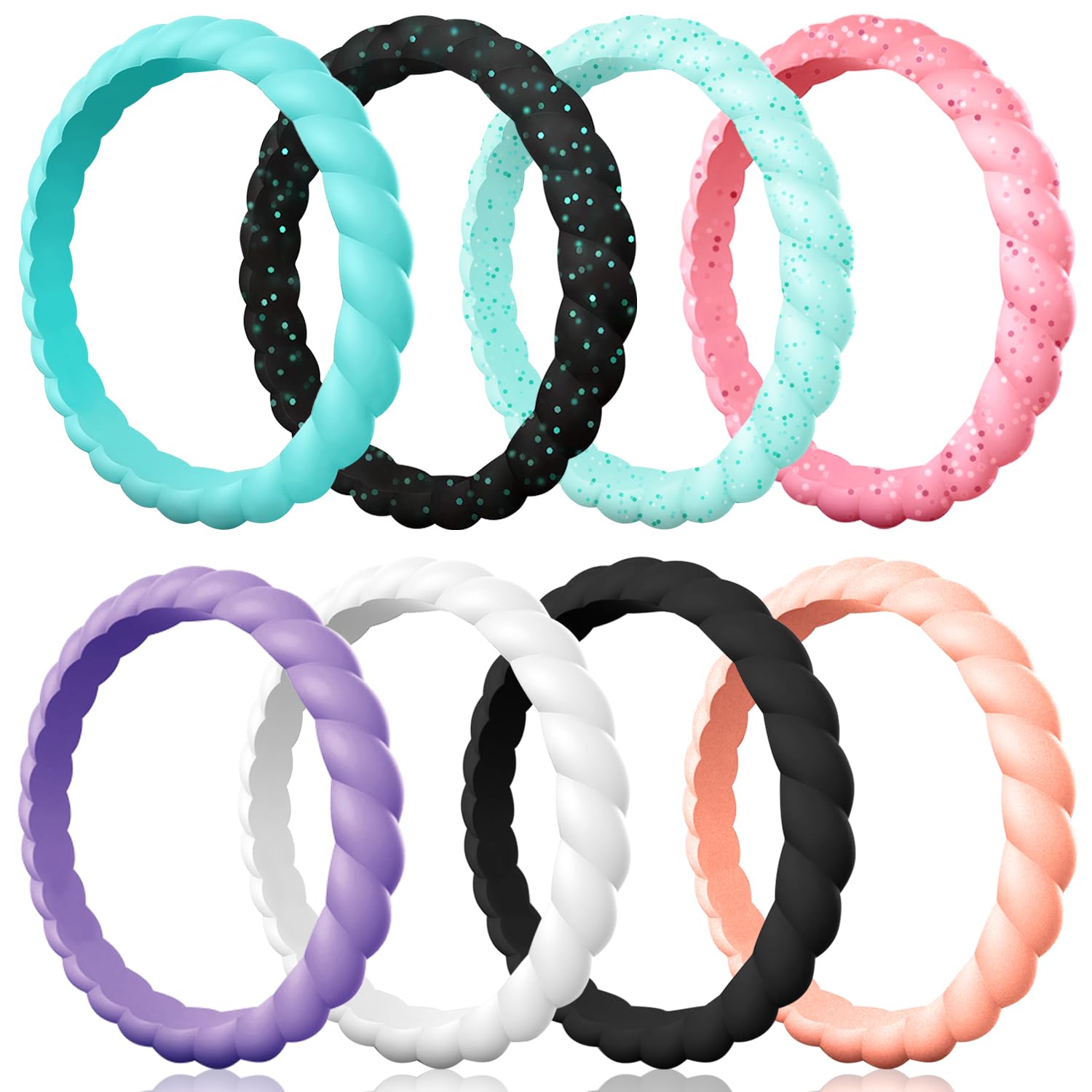 Egnaro Women's Braided Silicone Wedding Ring, Stylish Stackable Rubber Band