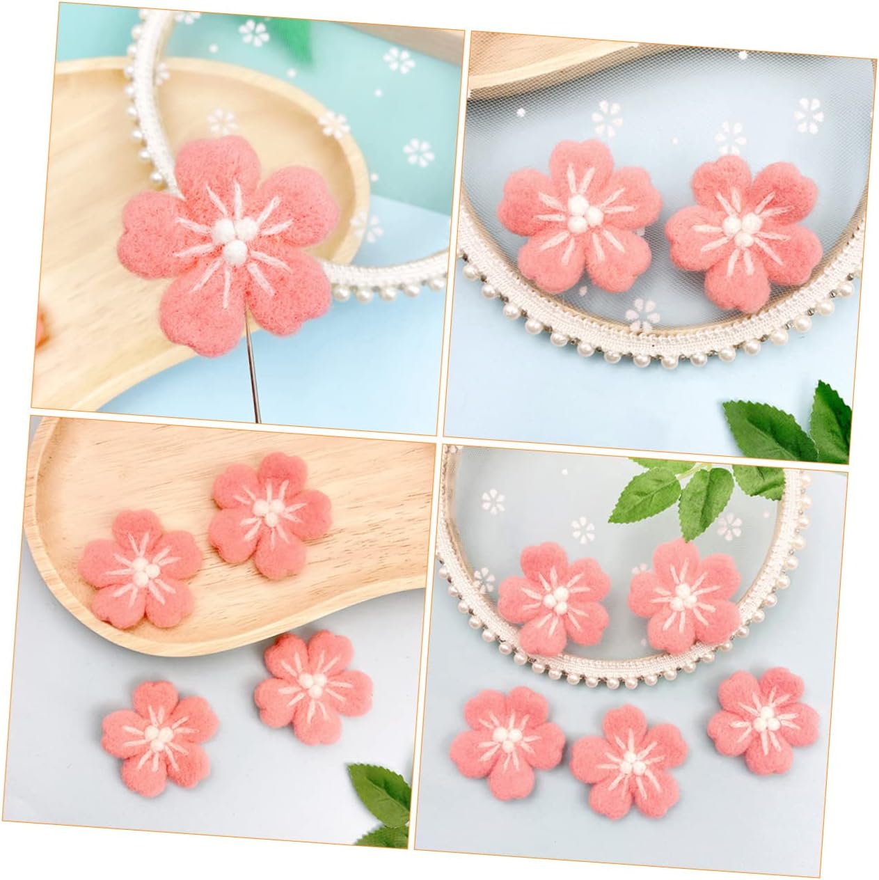 Uonlytech 10pcs Wool Felt Cherry Blossom Flower Handmade Craft Materials for Clothing Hair Accessories Hats and Photography Props Vibrant Colors Felt Material