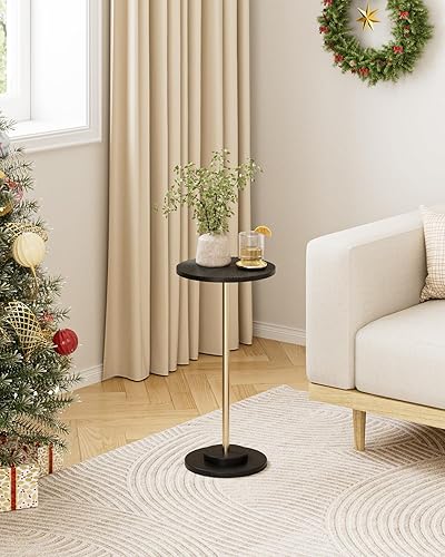 Miniatura 8 de Mesa auxiliar redonda, mesa pequeña para bebidas para espacios pequeños, mesa auxiliar moderna con patas de metal para sala de estar, dormitorio,