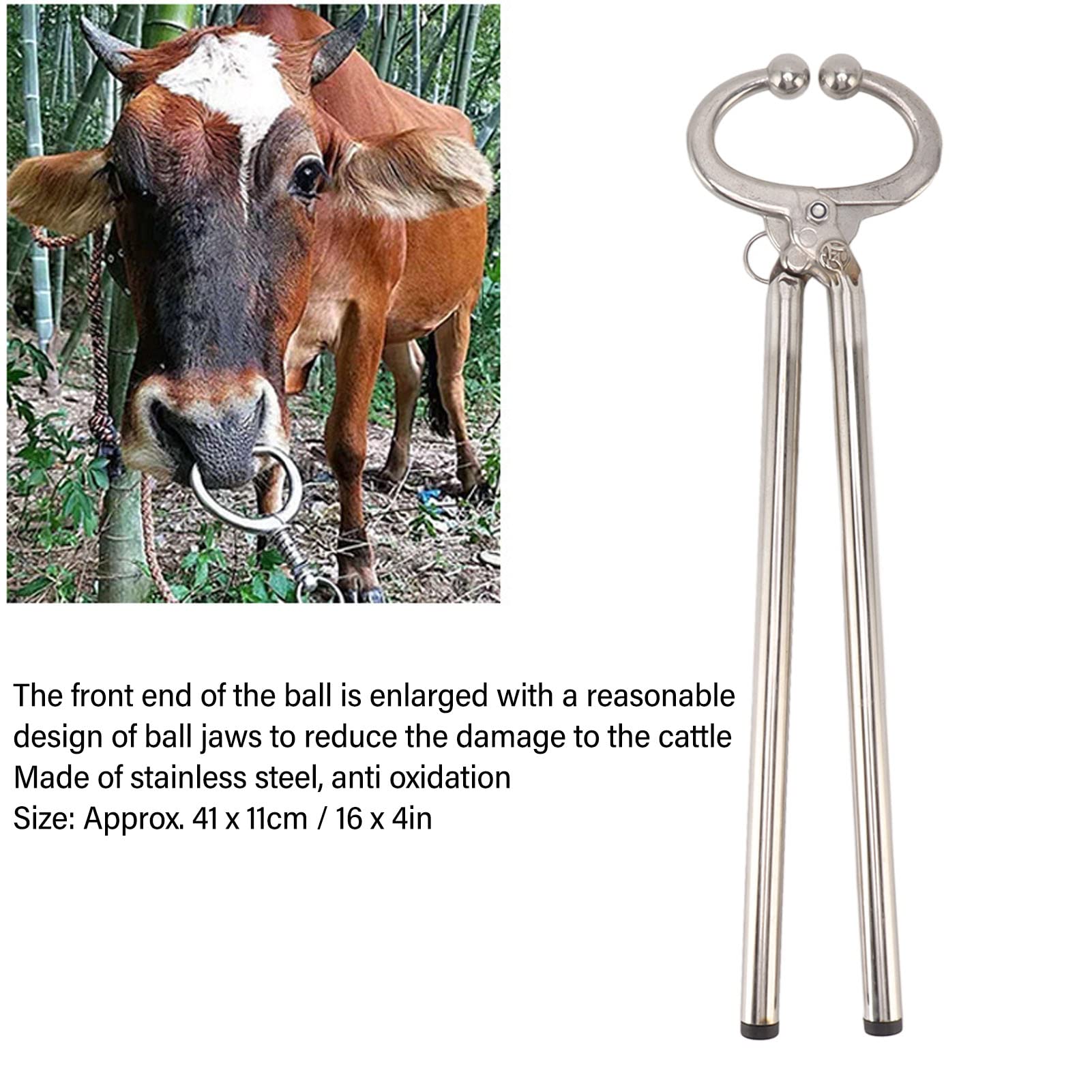 Qcwwy Pinza per Naso per Bovini, 16 Pollici Morsetto per Naso per Bovini Testa a Sfera Morsetto per Trazione per Bovini Strumento per Tirare Il Naso di con Design di Bloccaggio