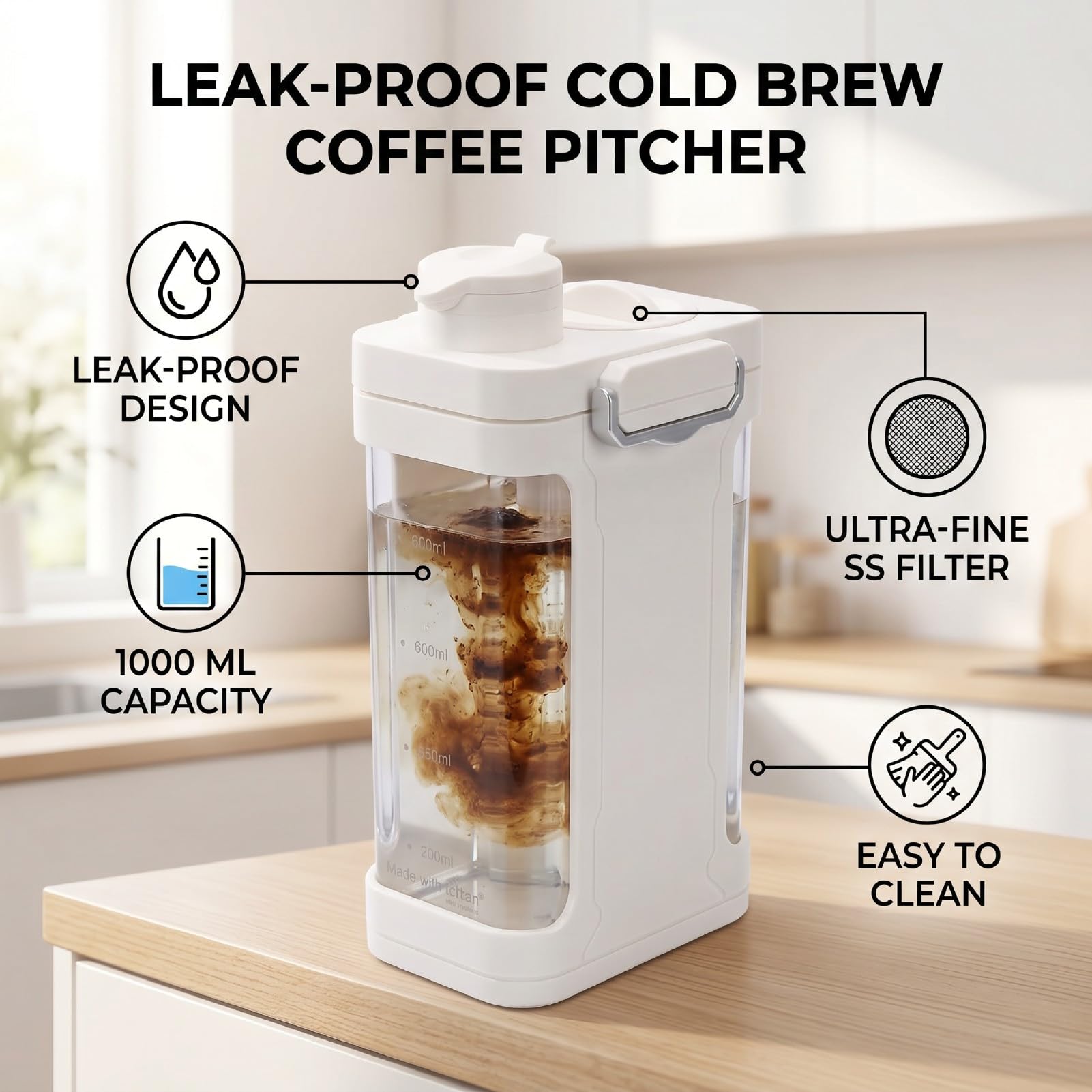 XUMIUZIY de Café Frío 1000ML Jarra con Filtro para Helado