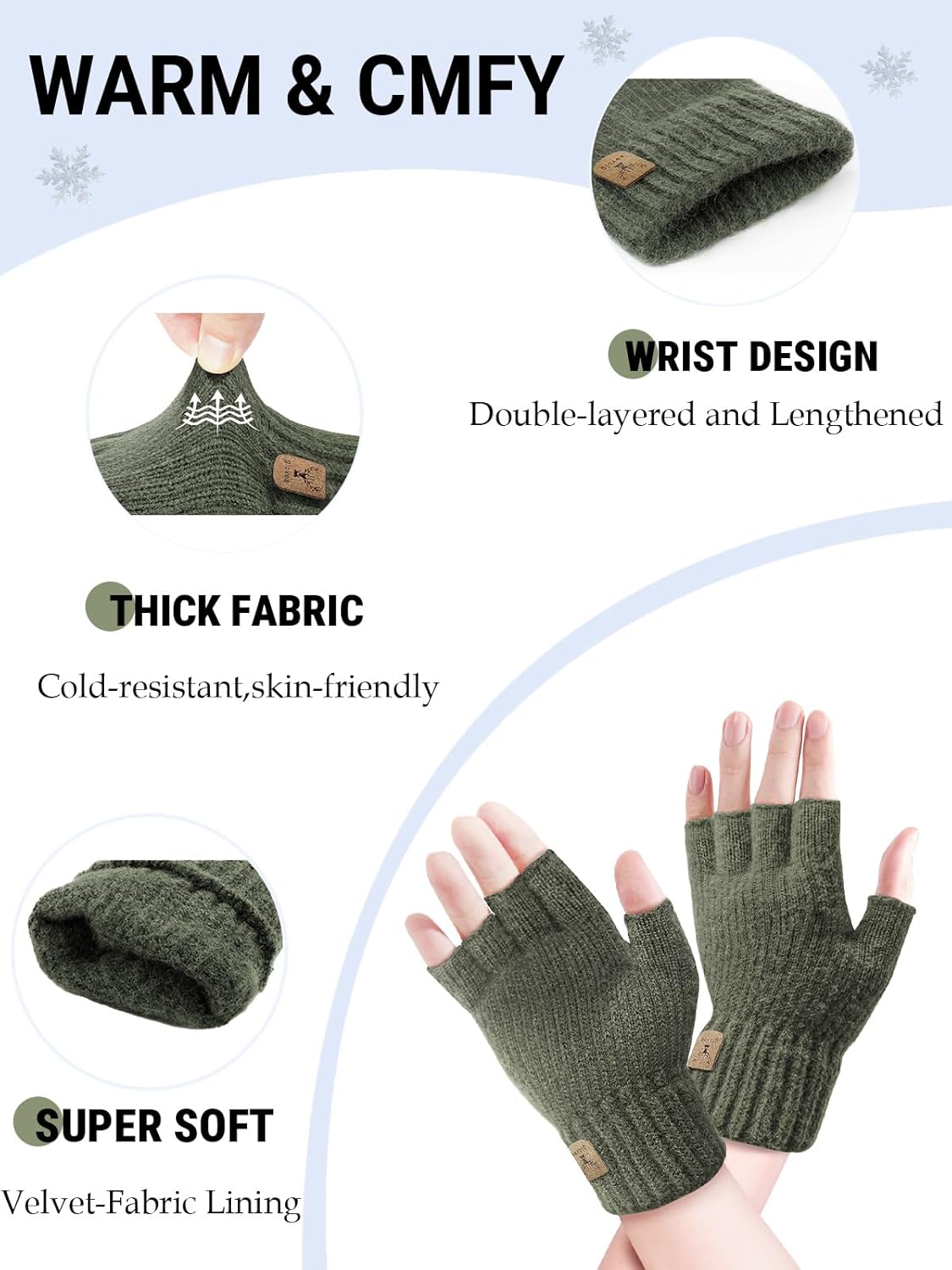 Fingerless Gloves Half Finger Winter Warm Knitted Gloves Working Running Biking Driving for Men and Women - Image 2