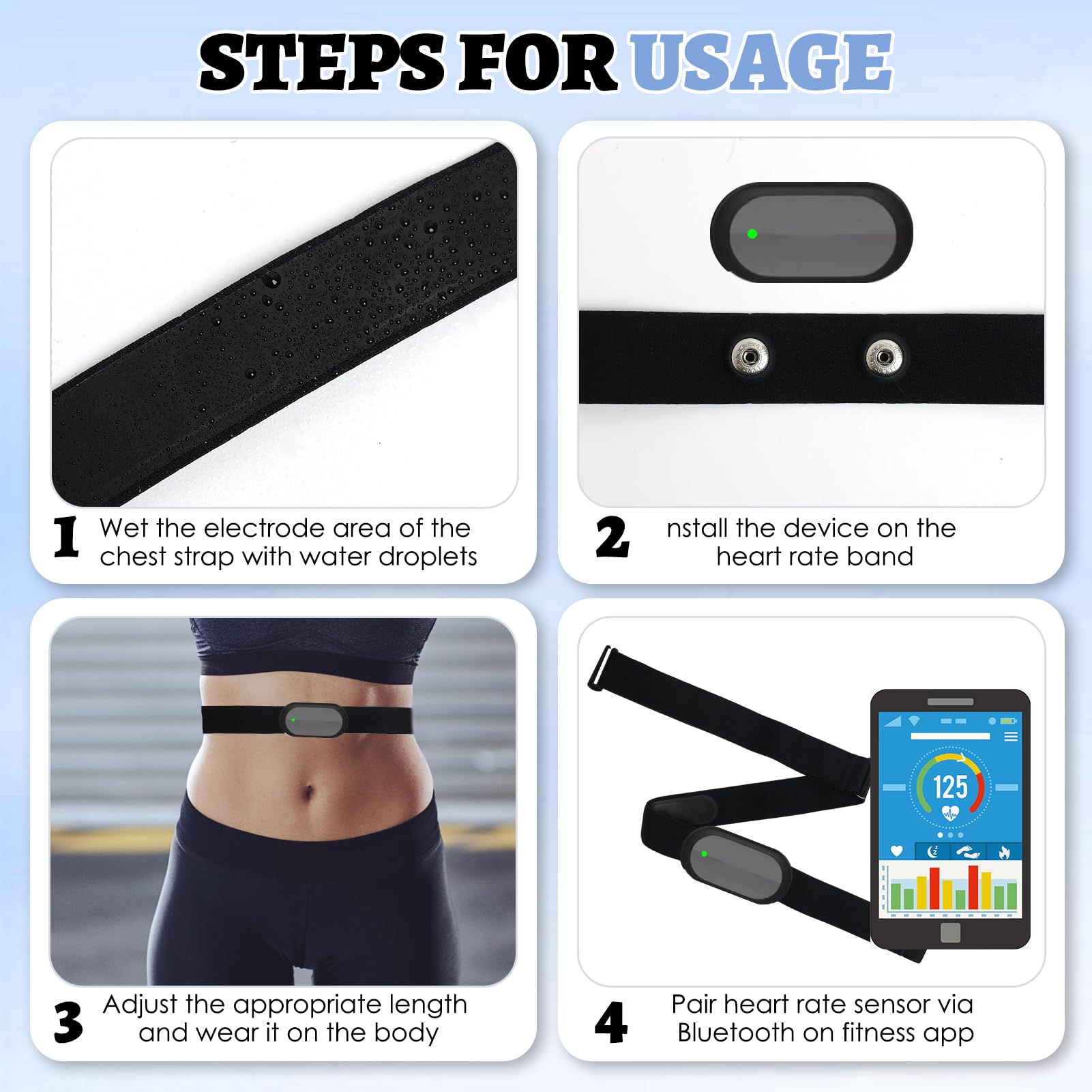 Ceinture Cardio Réglable, 70 cm à 105 cm, Détecteurs de Distance 45mm, Capteur Cardiaque Bluetooth Ant+ Compatible avec Cardiofrequencemetre