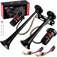 cenzhiwen Dual 2-Trumpet 150dB Air Horn Kit with 2 Compressors - Ultra Loud 12V Metal Train Horn for Truck SUV Pickup Bus