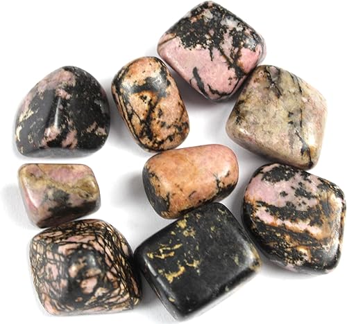 Jet Rhodonite Tumbled Stone 3.53 oz aprox. 0.75 a 1 pulgada de alto grado curativo metafísico Jet International Crystal Therapy Booklet La imagen es