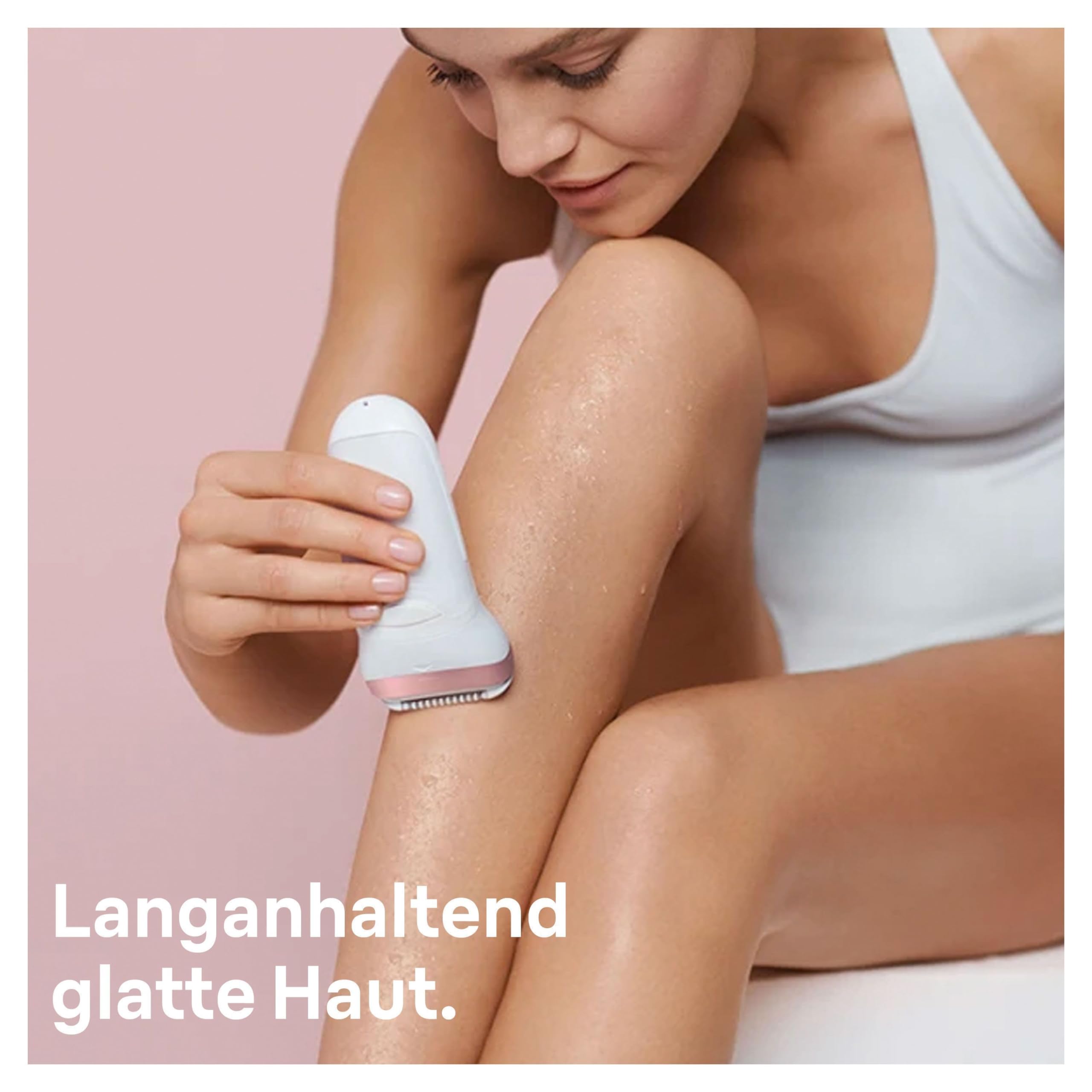 Braun Silk-épil 9 Epilierer Damen / Haarentferner für langanhaltende Haarentfernung, inkl. Venus Swirl Rasierer, Hochfrequenz-Massageaufsatz, 9-870, weiß/roségold