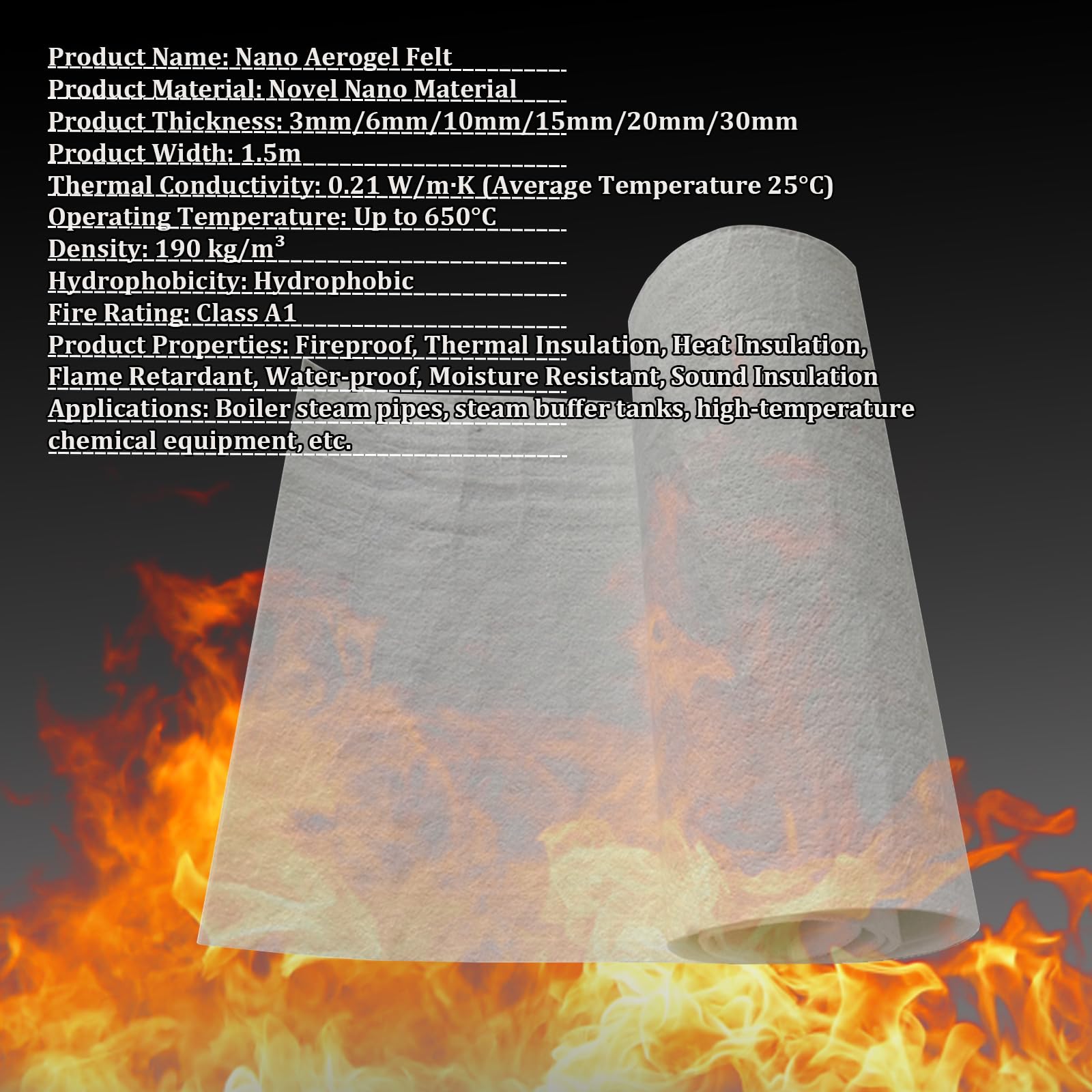 Ognioodporny koc izolacyjny Nano Aerogel, mata odporna na ciepło 1200F, trwała, lekka, płyta termoizolacyjna (100 x 50 cm, grubość: 10 mm)