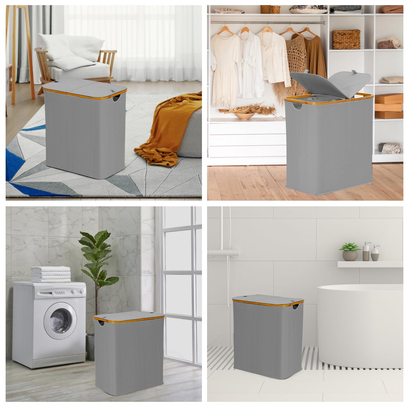 Cesto portabiancheria con coperchio, 130 l, grande cesto portabiancheria con manico e coperchio, cesto portabiancheria pieghevole con 2 sacchetti interni rimovibili per camera da letto,