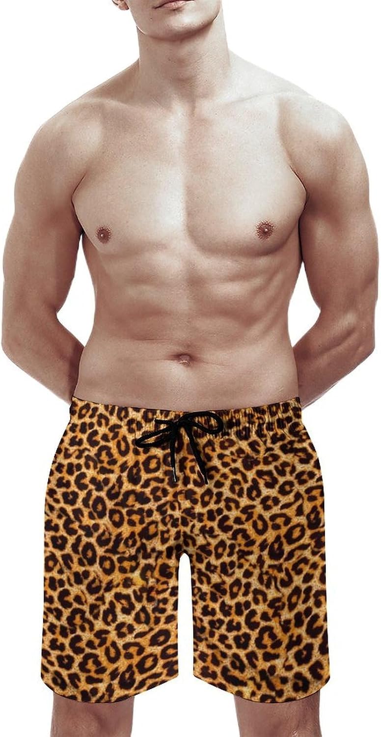 Animal Leopard Print Mens Swim Trunks Quick Dry Board Shorts Beach Short Swimwear Bathing Suits