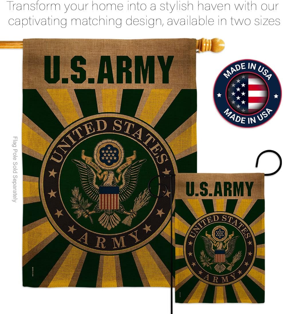 Army Burlap Garden Flag - Set Wall Hanger Armed Forces Rangers United State American Military Veteran Retire Official - House Decoration Banner Small Yard Gift Double-Sided Made in USA 13 X 18.5