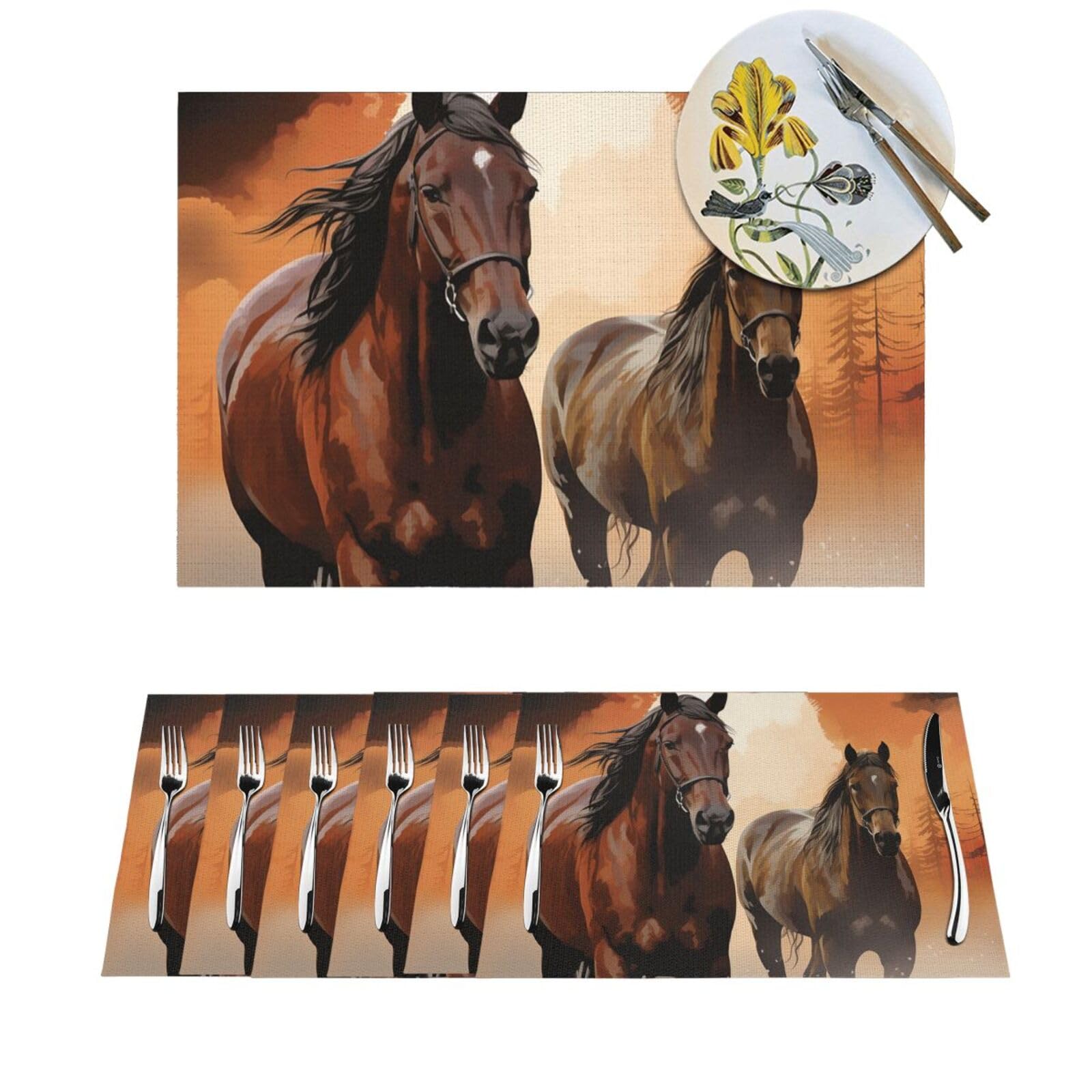Set de table en vinyle cheval marron lot de 6 lavable 30x45 cm