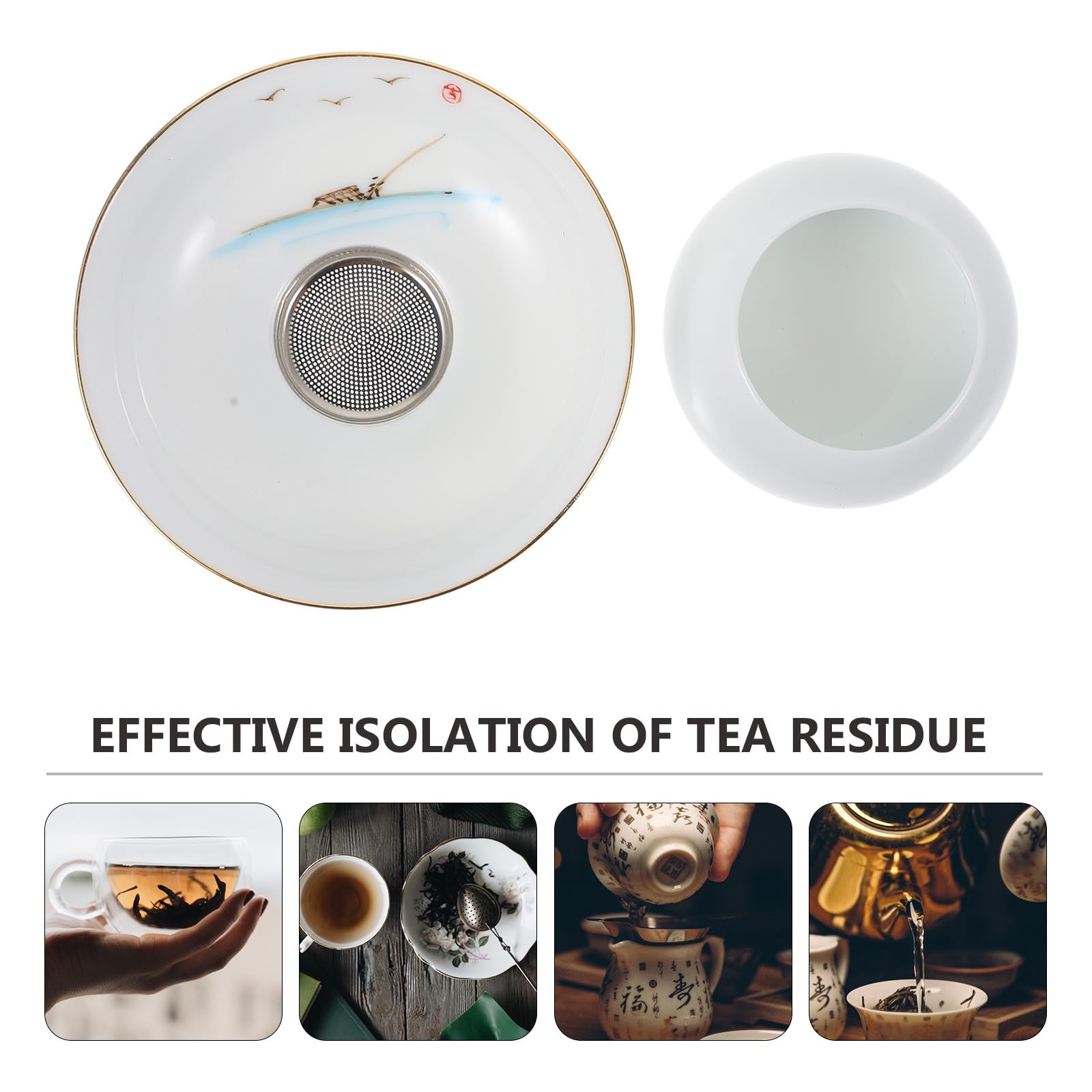 POPETPOP Passoire à Thé Support en Céramique et Tamis Fin Infuseur pour Thé Gongfu en Vrac Accessoire de Dégustation Filtre Réutilisable pour Infusion à Chaud Blanc Classique