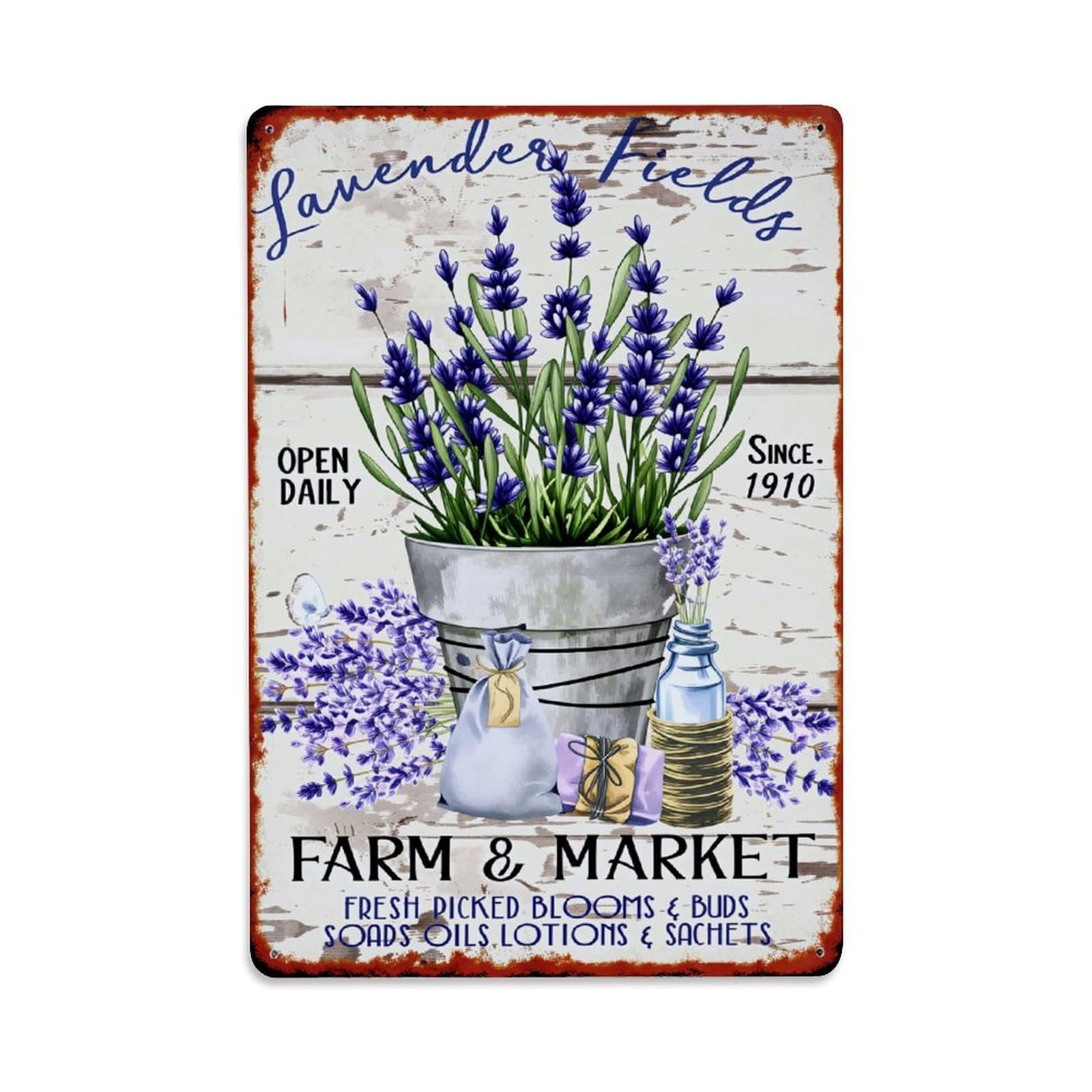 Enderetf Vintage Lavender Fields Farm Market Sign Tin Sign Metal Poster, Home Bar Garage Man Cave Cafe Indoor & Outdoor Wall Decoration 8X12inches